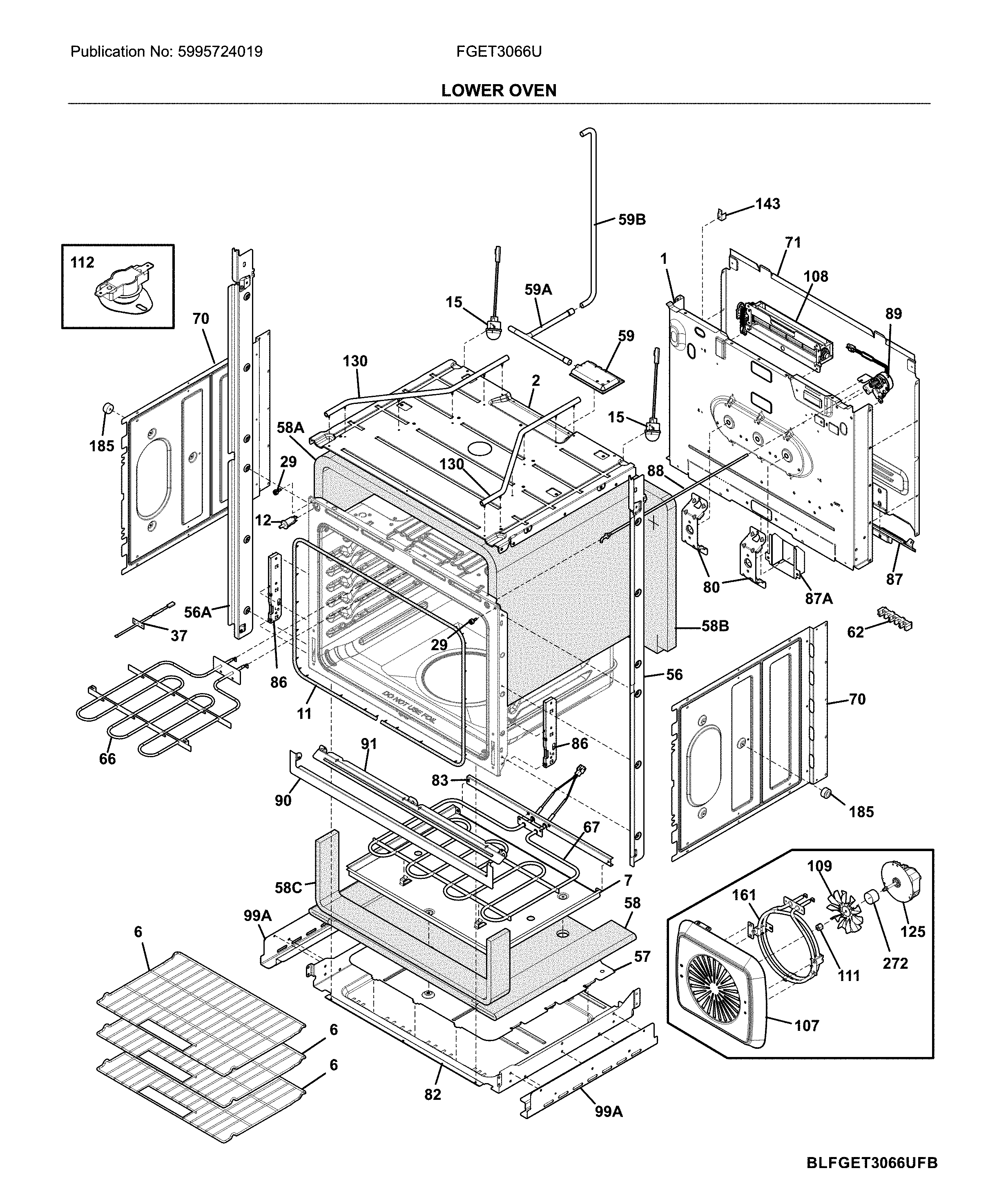 Frigidaire FGET3066UDB lower oven diagram