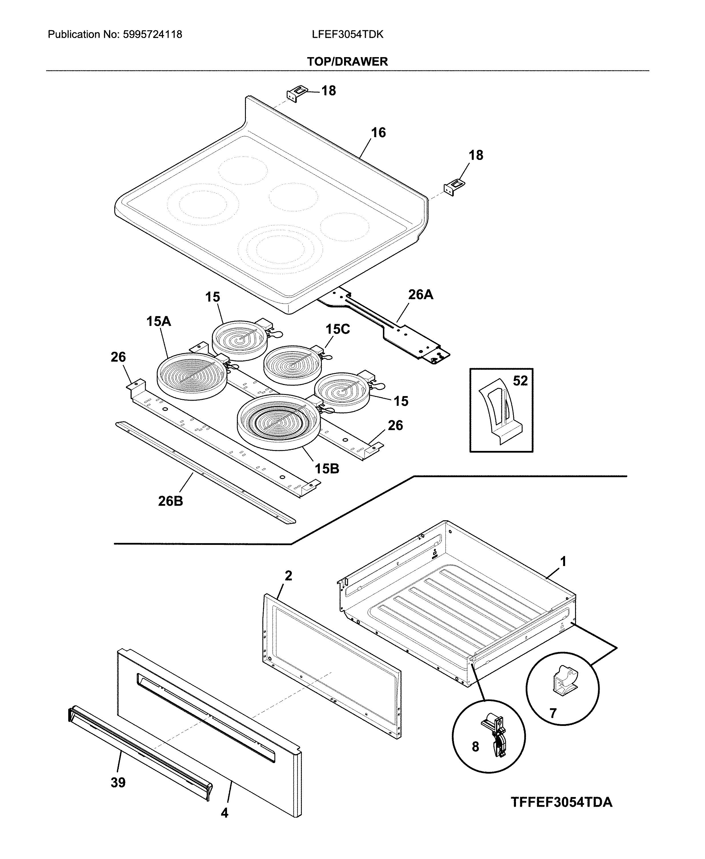 Frigidaire LFEF3054TDK top/drawer diagram