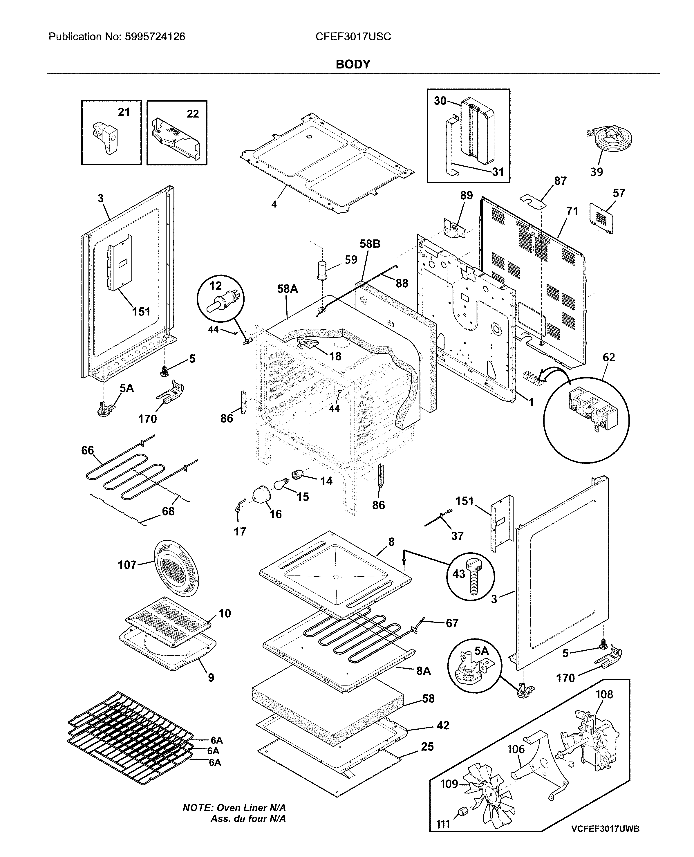 Frigidaire CFEF3017USC body diagram