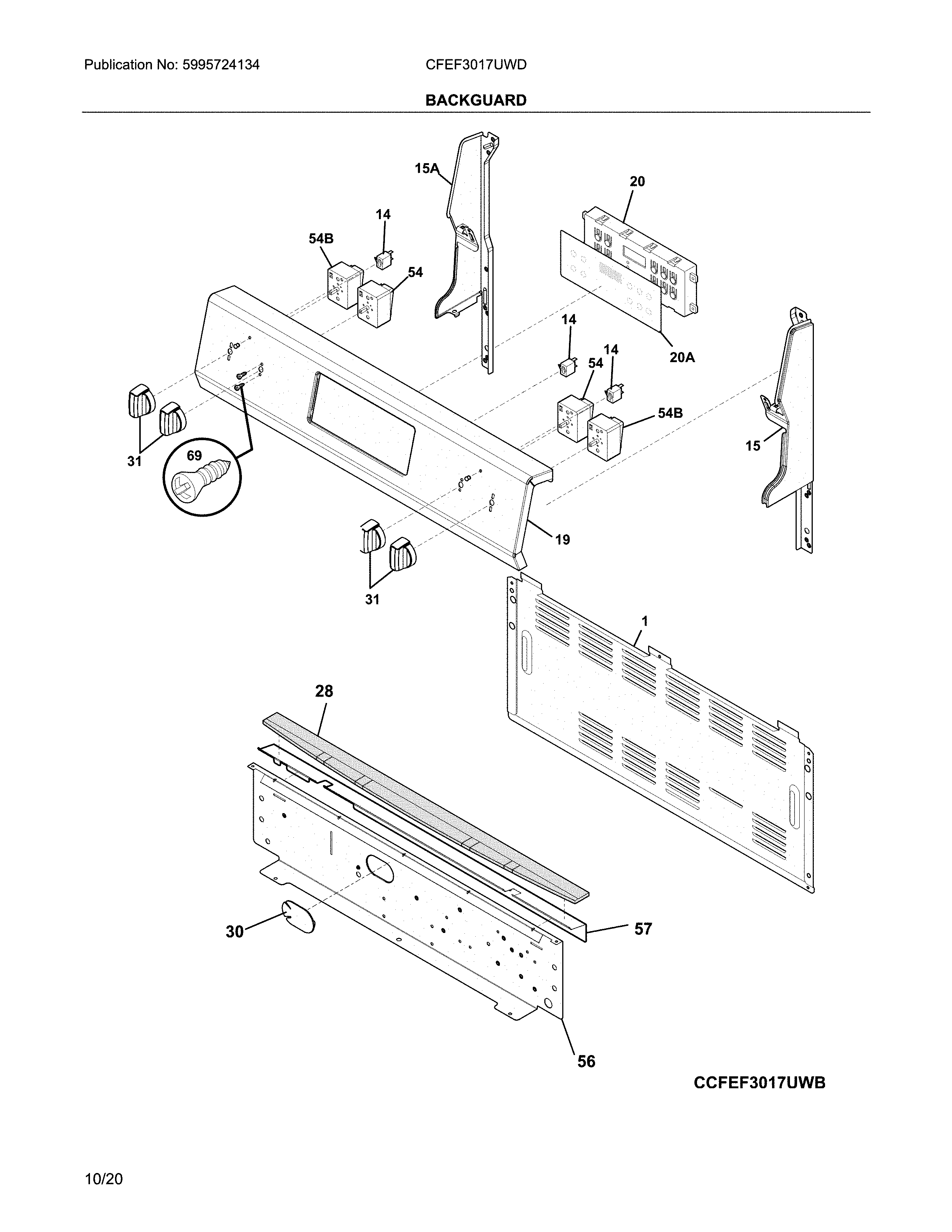 Frigidaire CFEF3017UWD backguard diagram