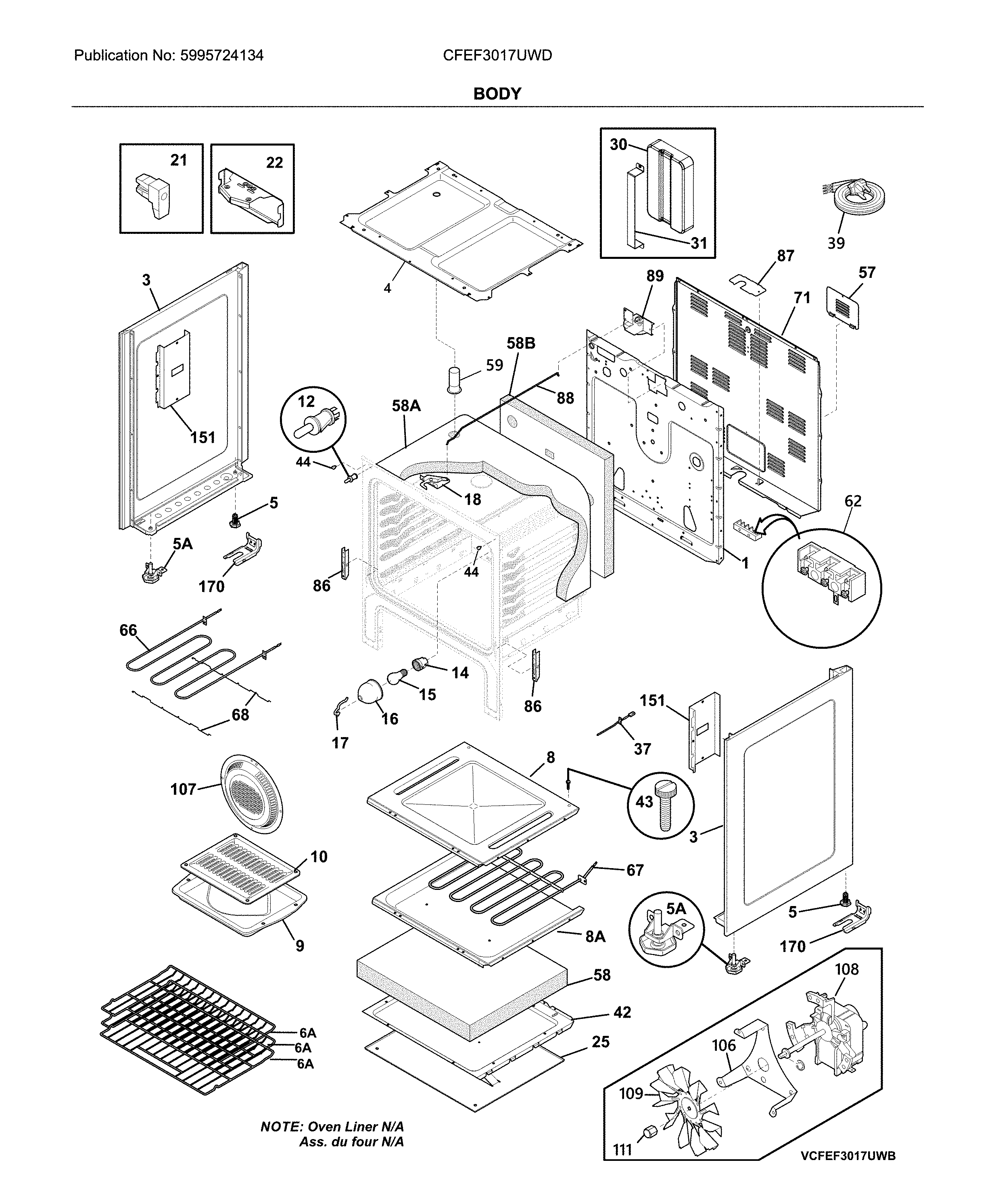 Frigidaire CFEF3017UWD body diagram