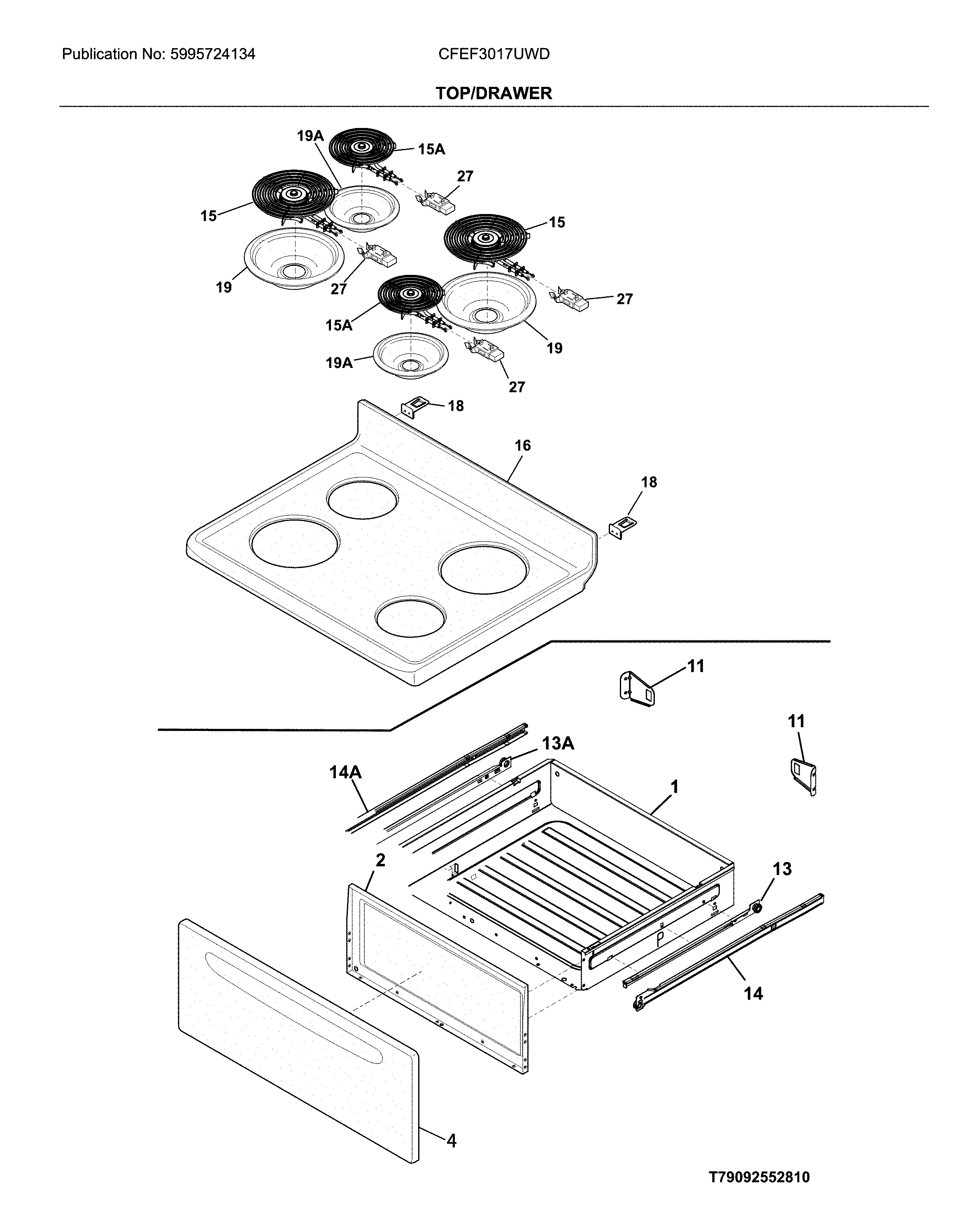 Frigidaire CFEF3017UWD top/drawer diagram
