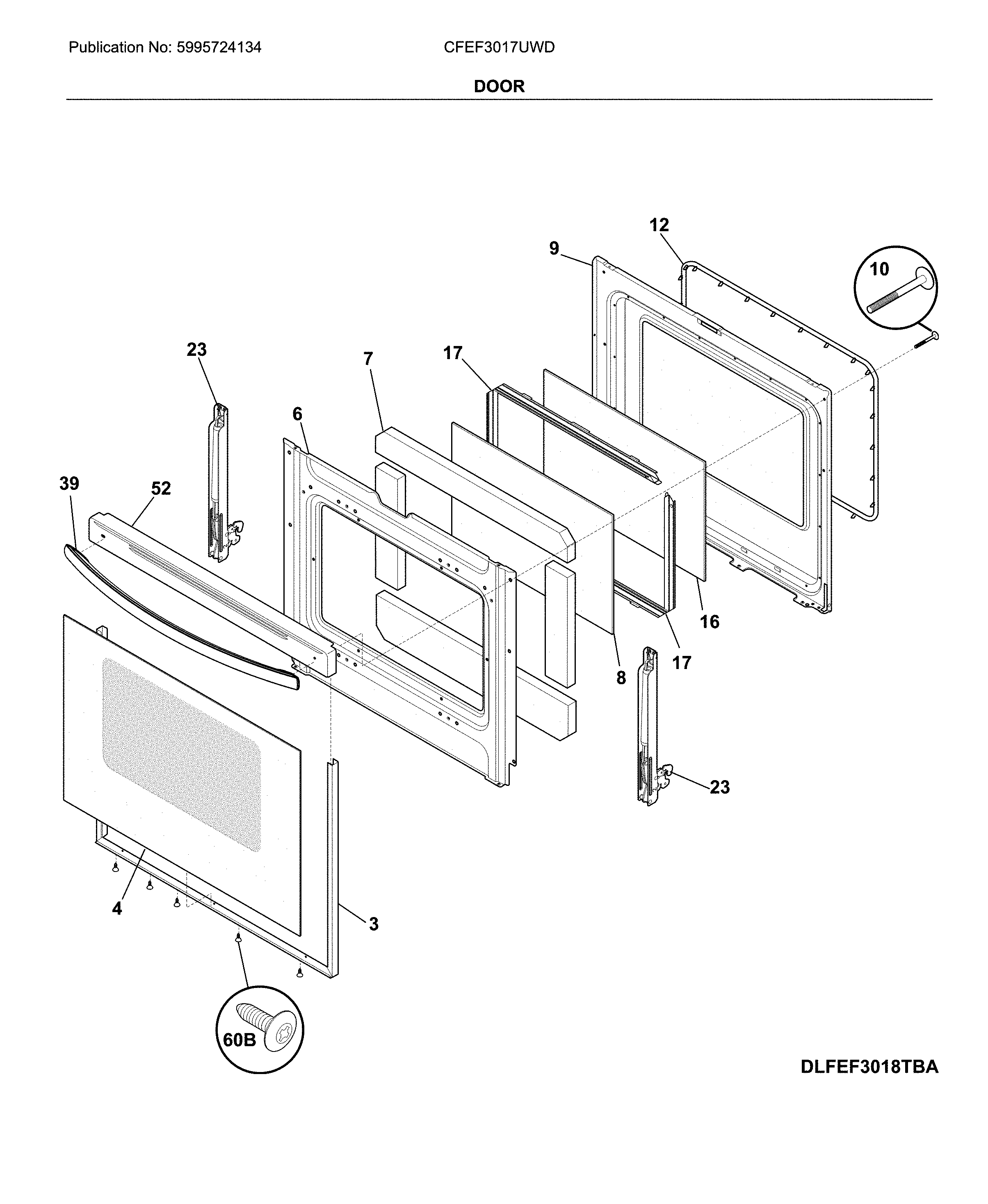 Frigidaire CFEF3017UWD door diagram