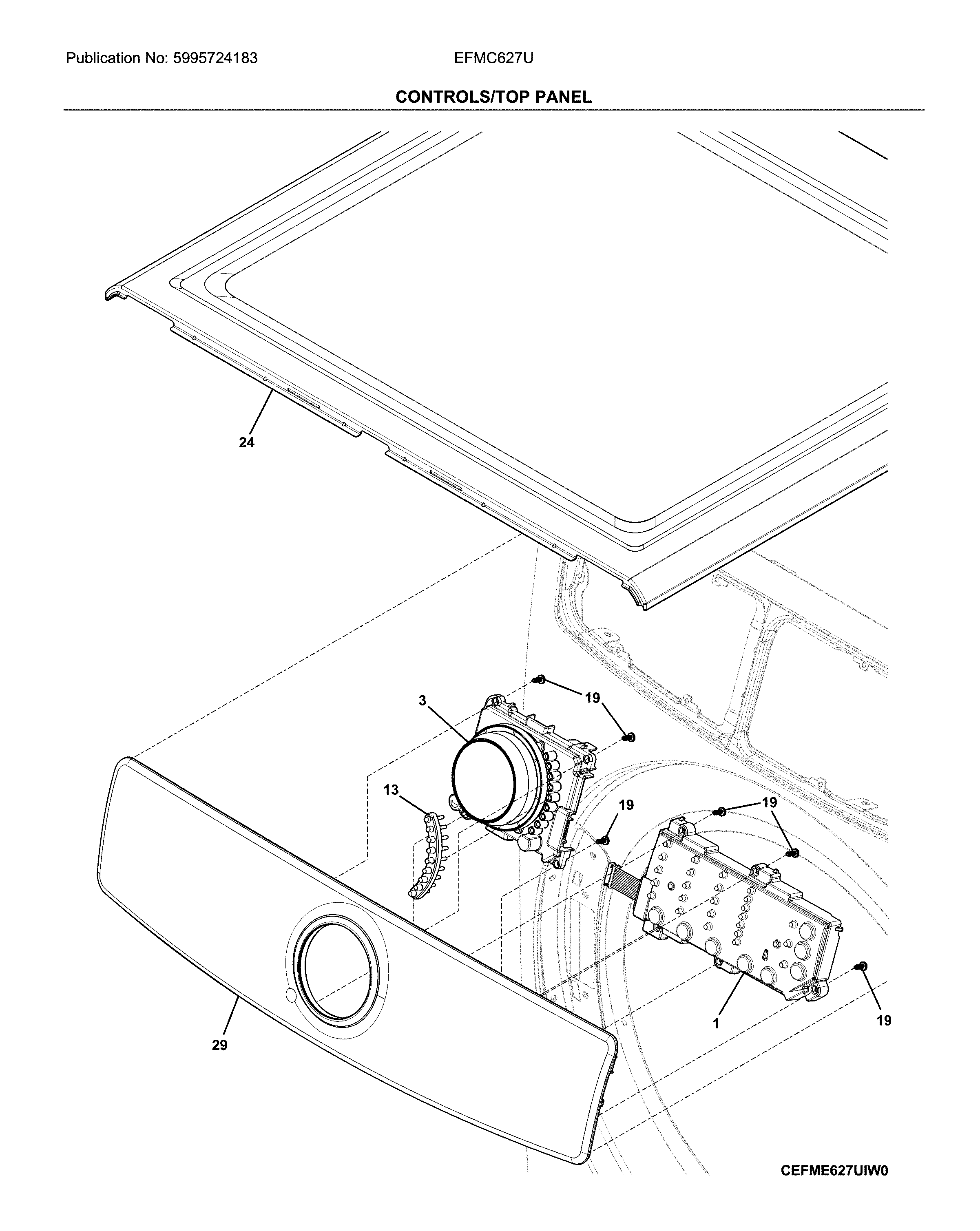 Electrolux EFMC627UTT2 controls/top panel diagram