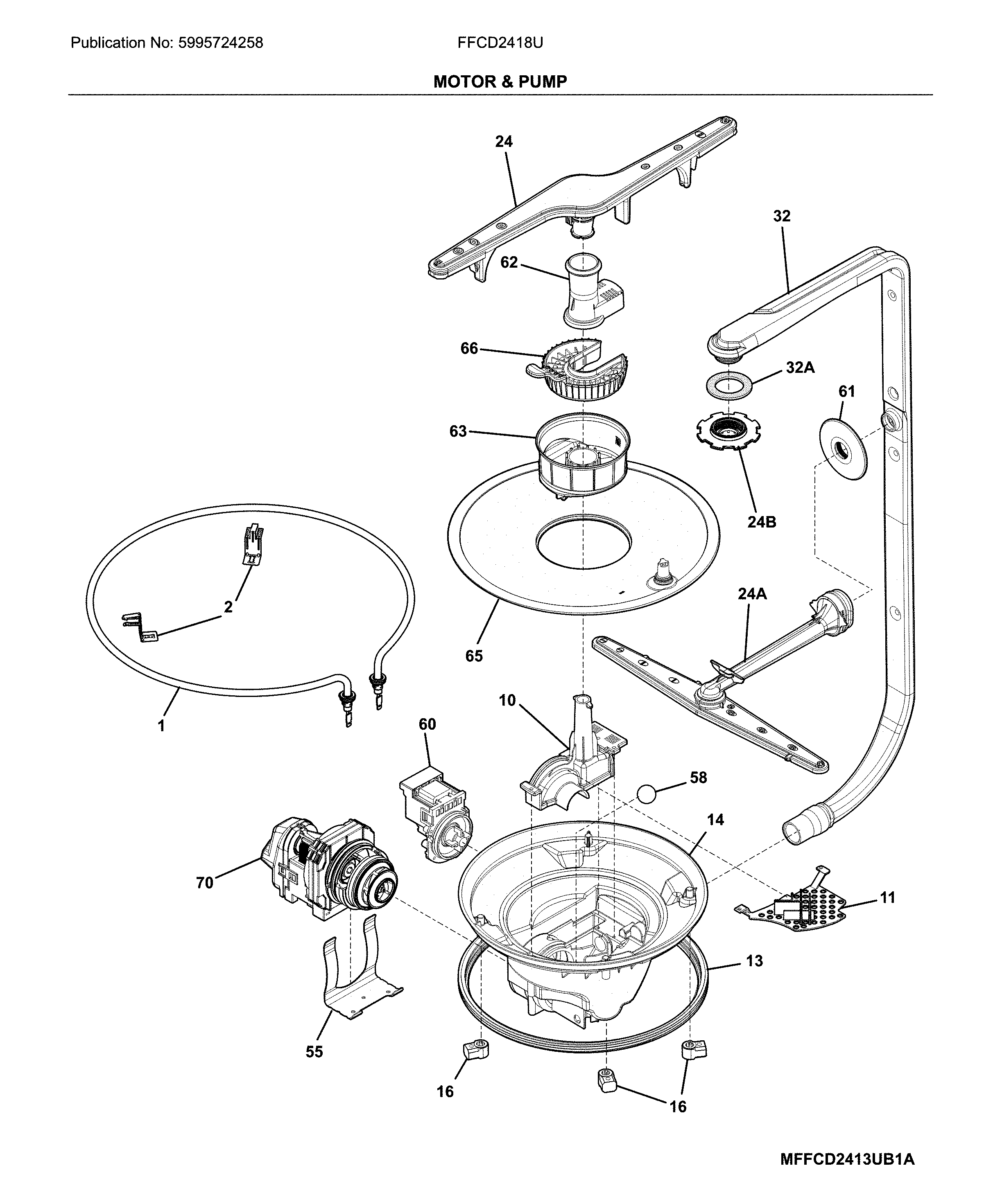 Frigidaire FFCD2418UW3A motor & pump diagram