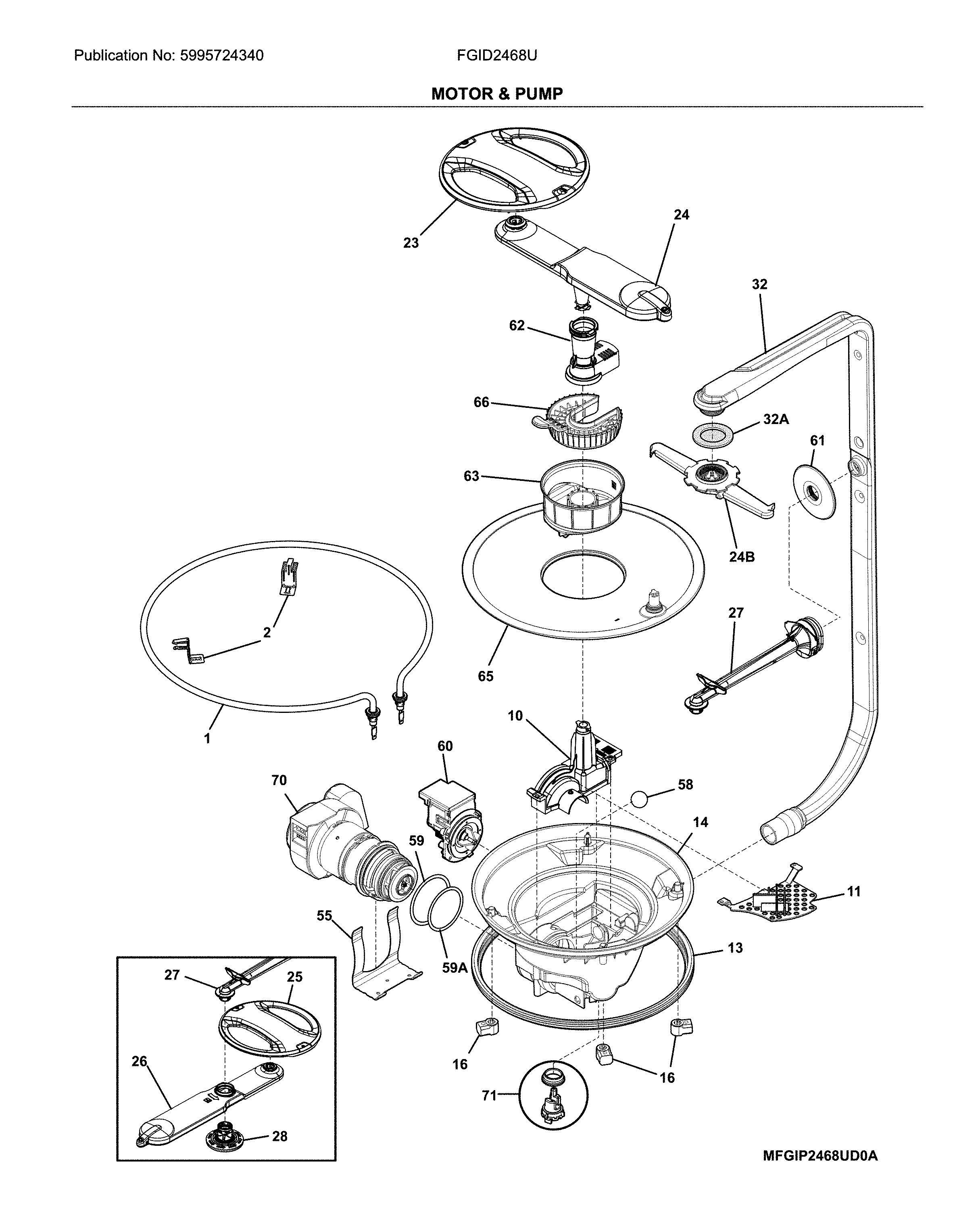 Frigidaire FGID2468UD2A motor & pump diagram