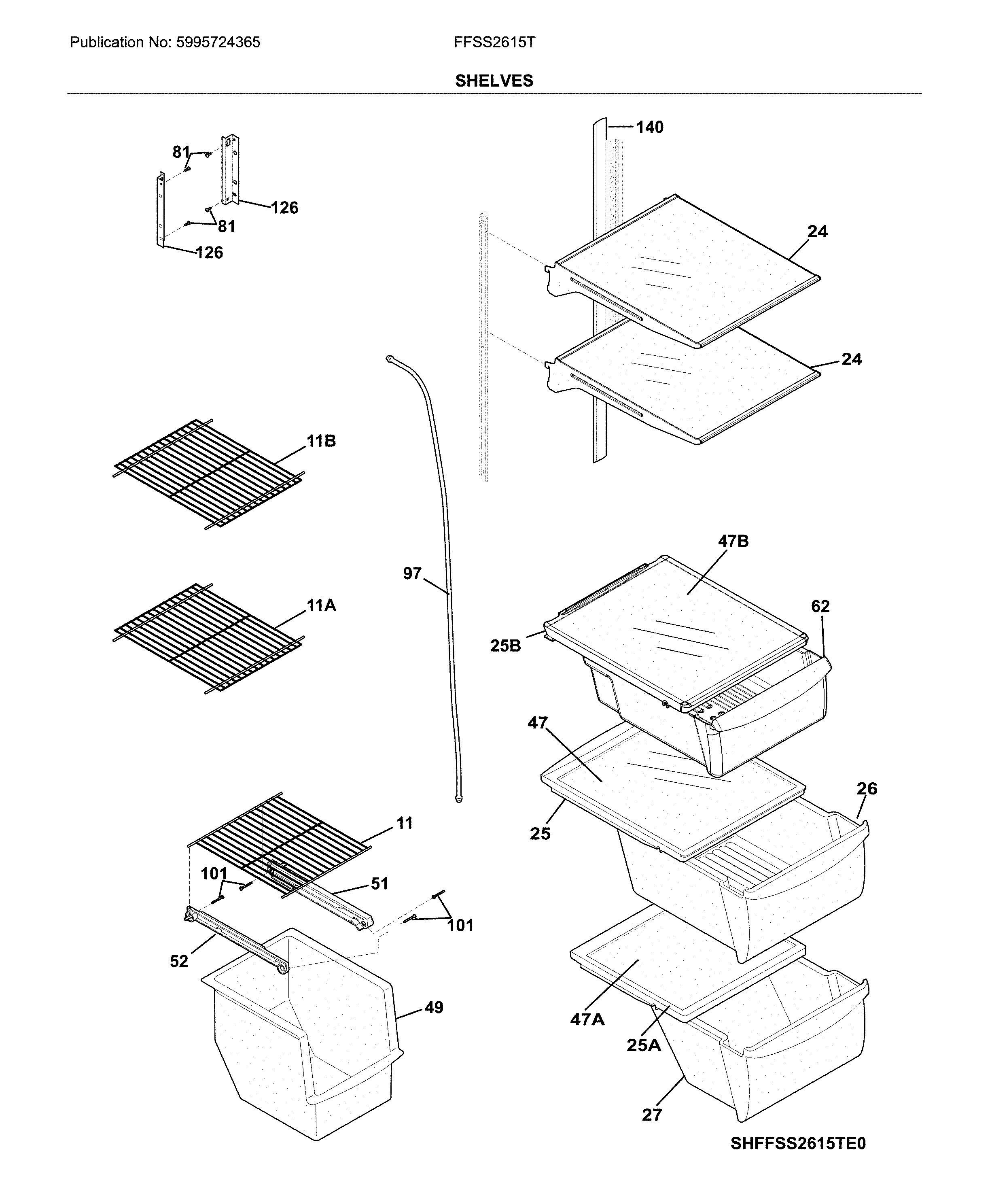 Frigidaire FFSS2615TD3 shelves diagram