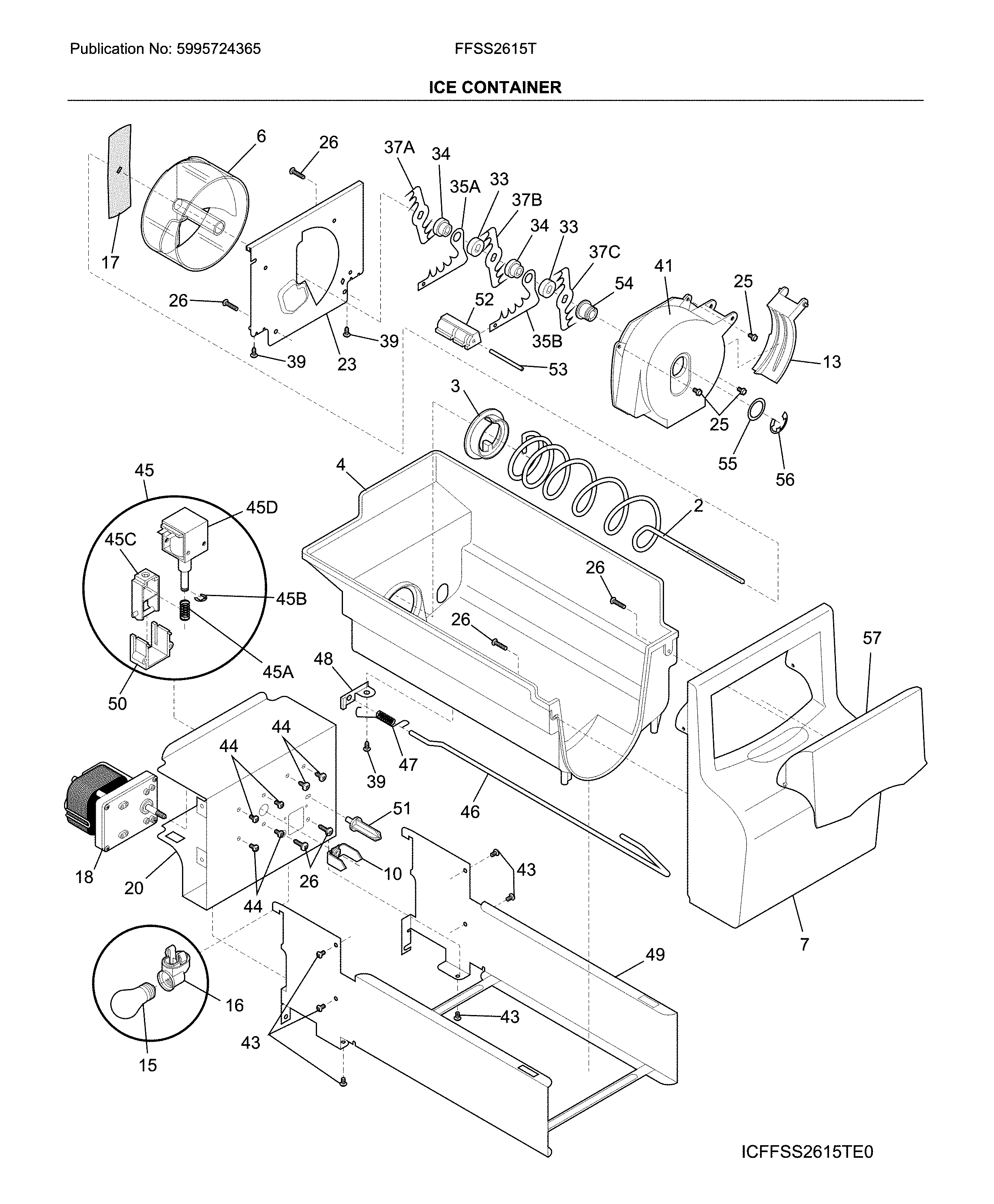 Frigidaire FFSS2615TD3 ice container diagram