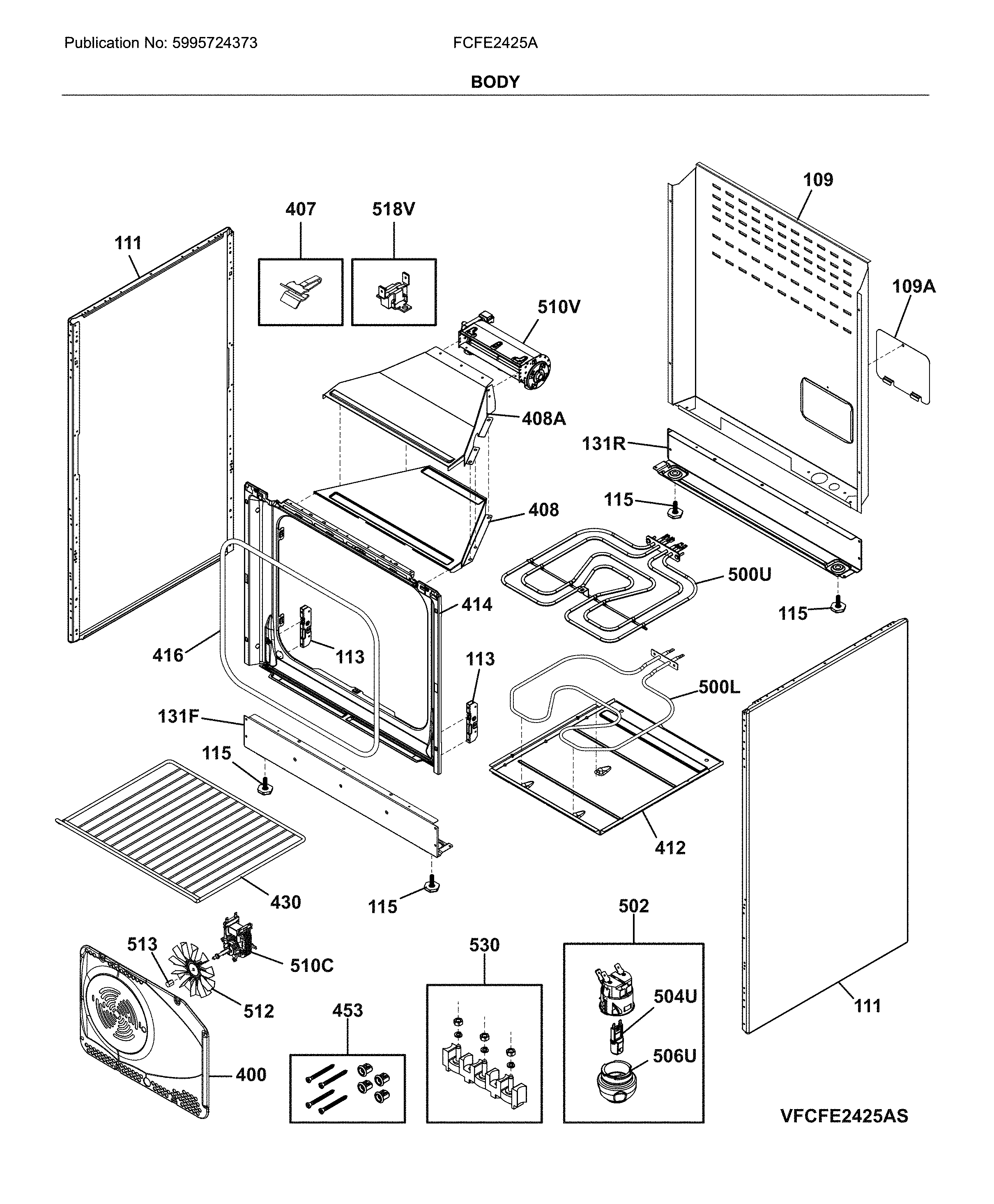 Frigidaire FCFE2425AW body diagram