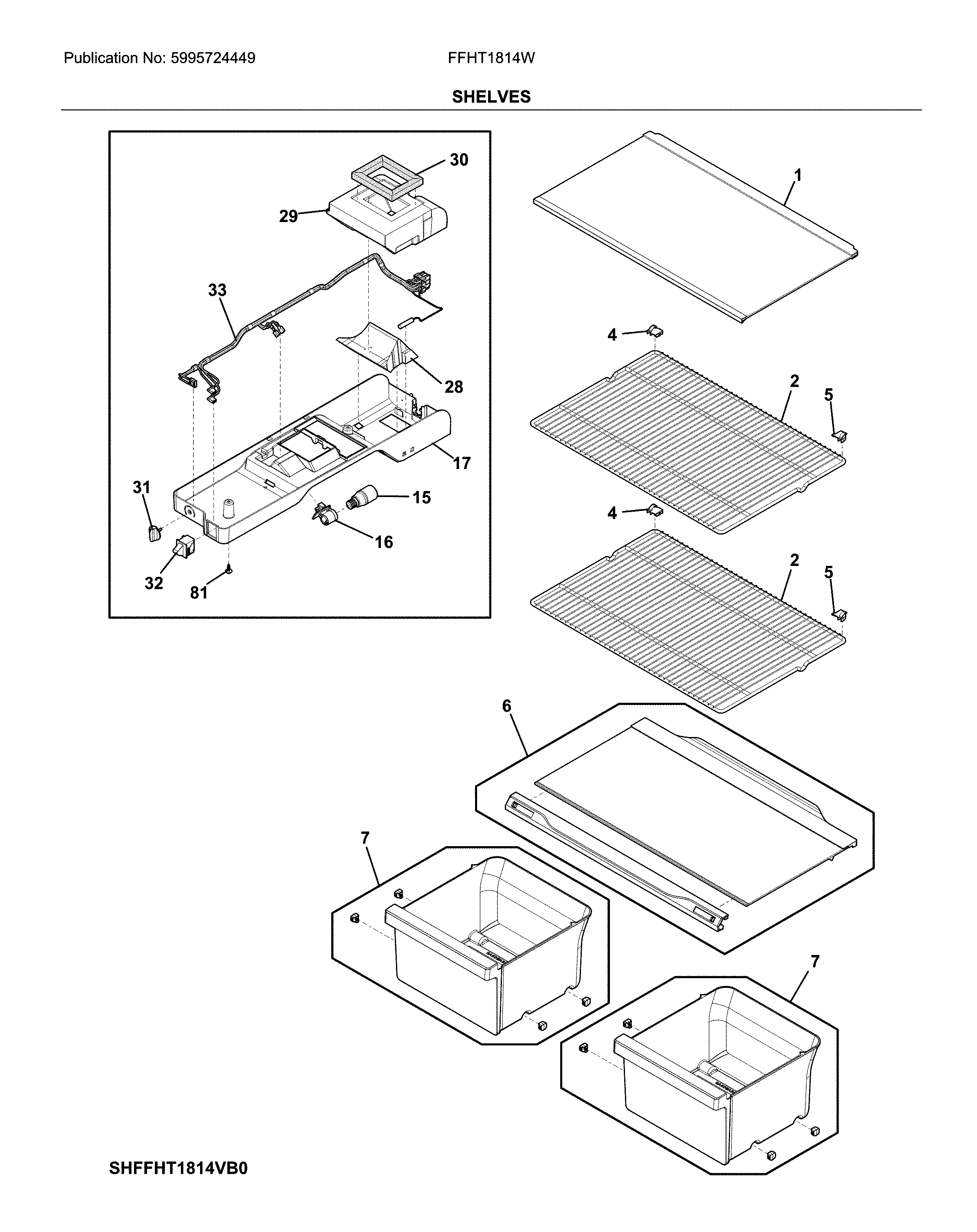 Frigidaire FFHT1814WB0 shelves diagram