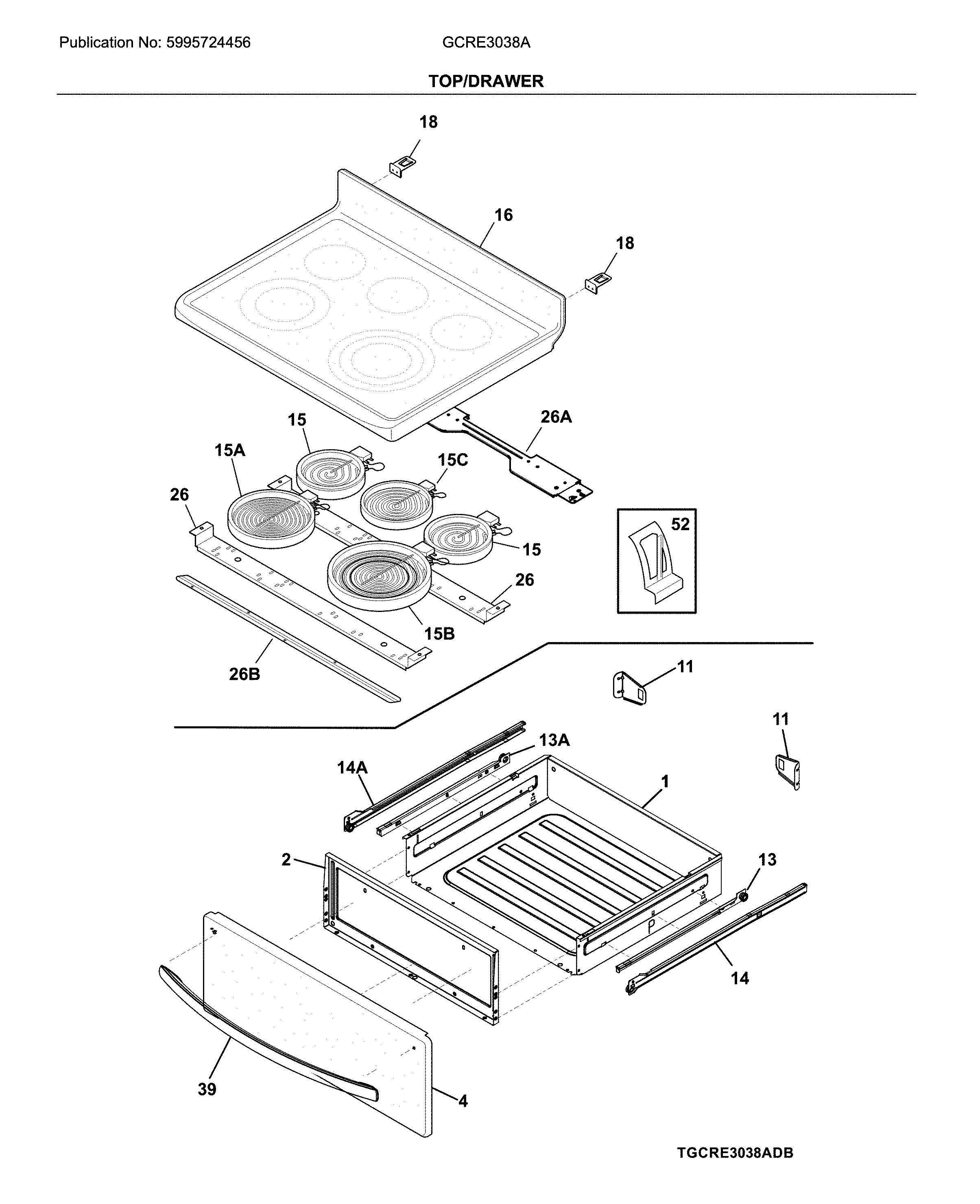 Frigidaire GCRE3038ADD top/drawer diagram