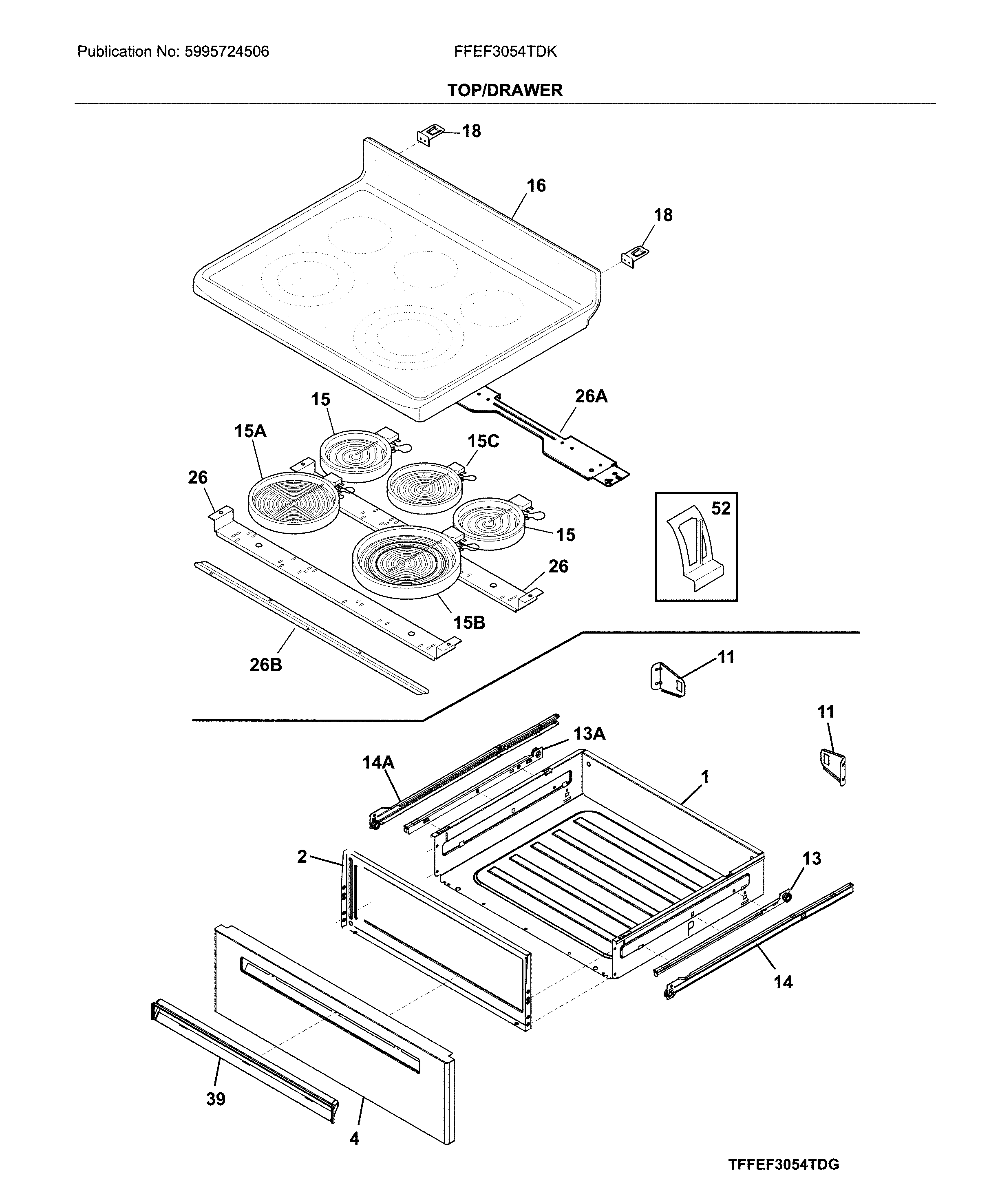 Frigidaire FFEF3054TDK top/drawer diagram