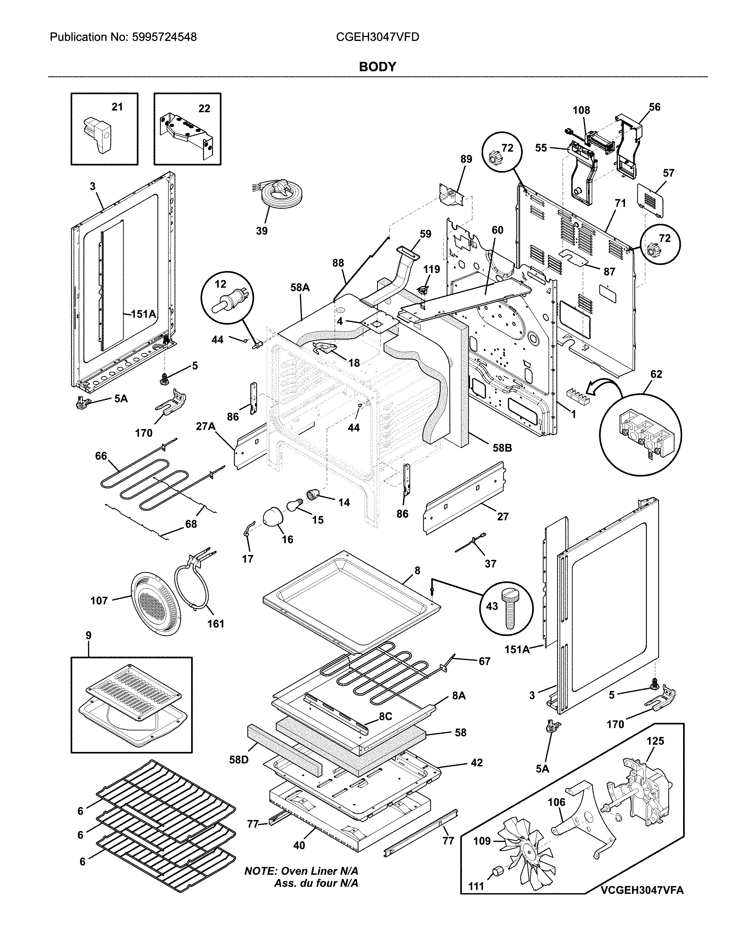 Frigidaire CGEH3047VFD body diagram