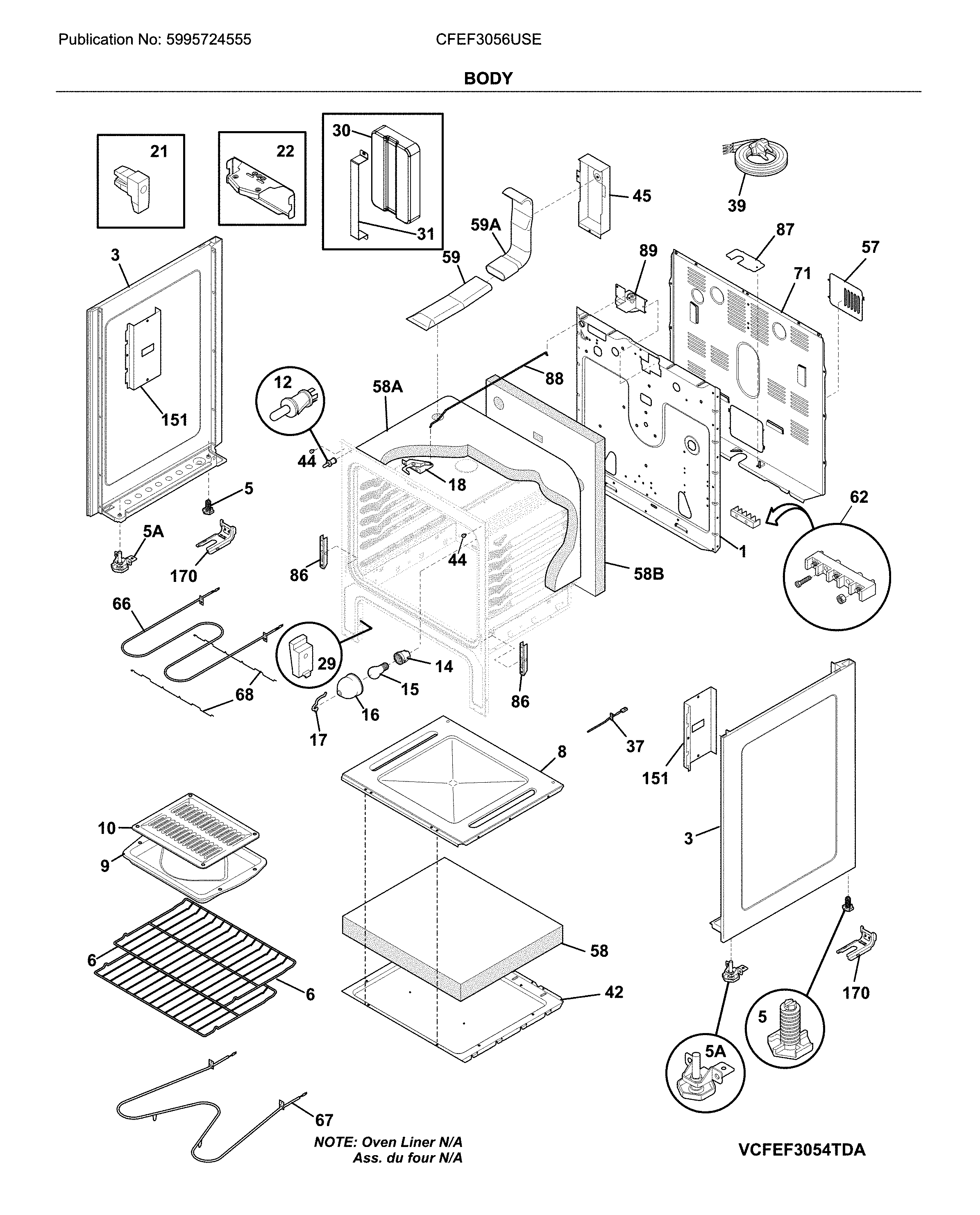 Frigidaire CFEF3056USE body diagram