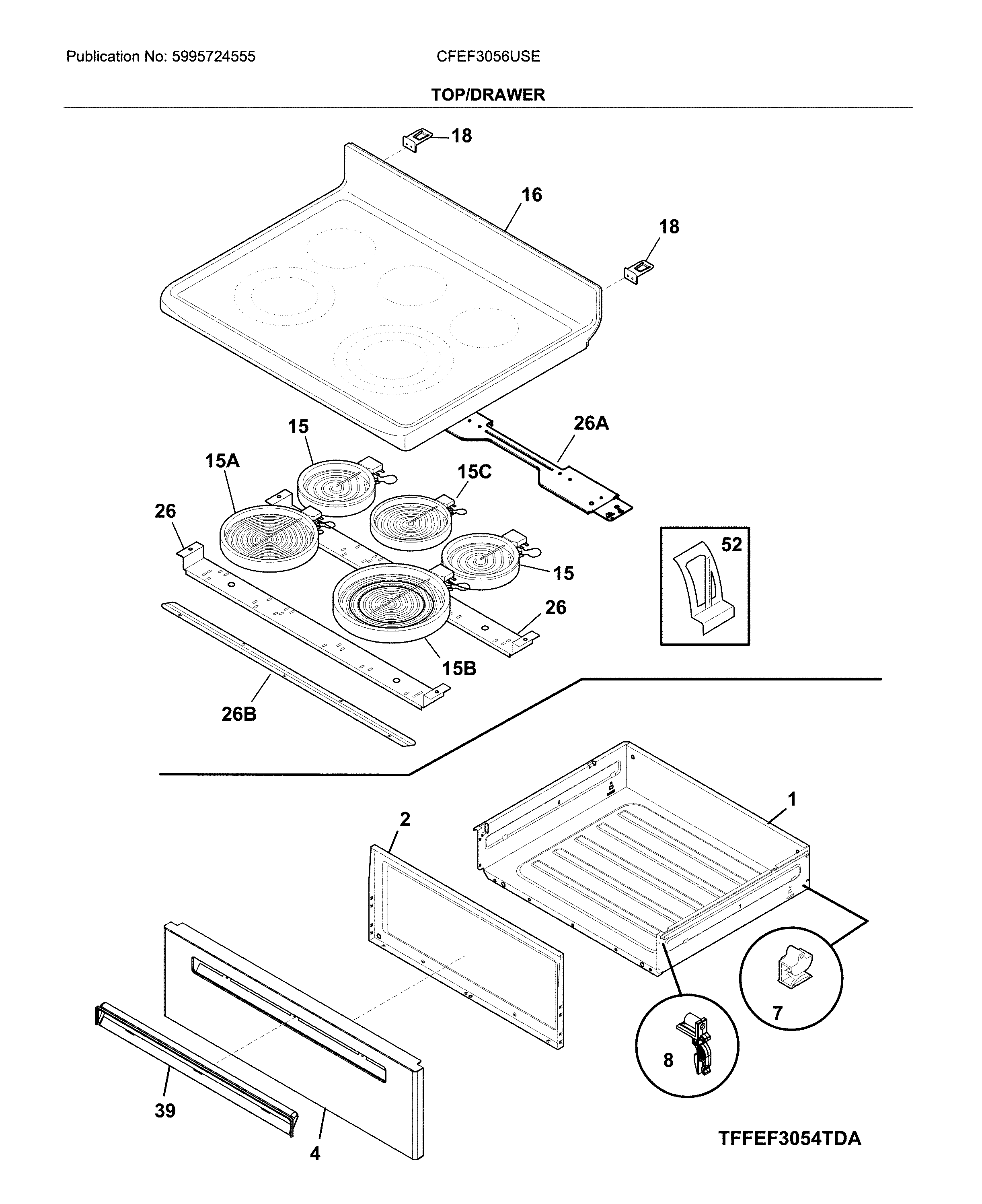 Frigidaire CFEF3056USE top/drawer diagram
