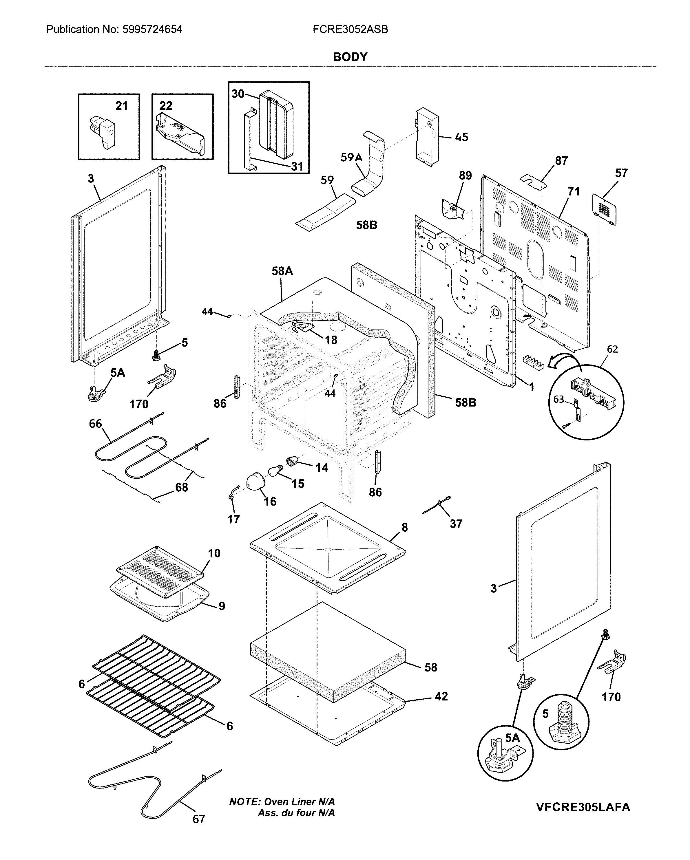Frigidaire FCRE3052ASB body diagram