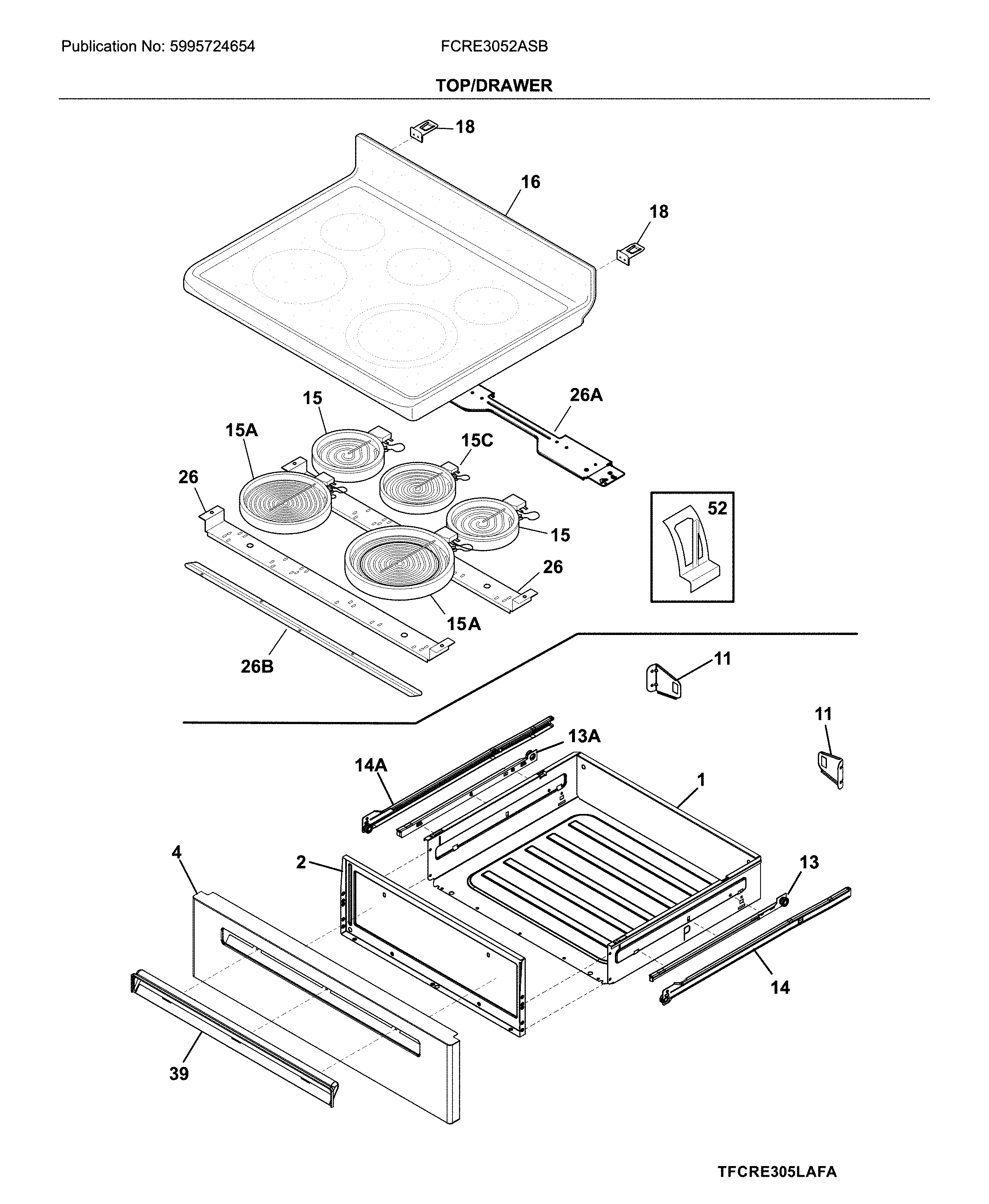 Frigidaire FCRE3052ASB top/drawer diagram