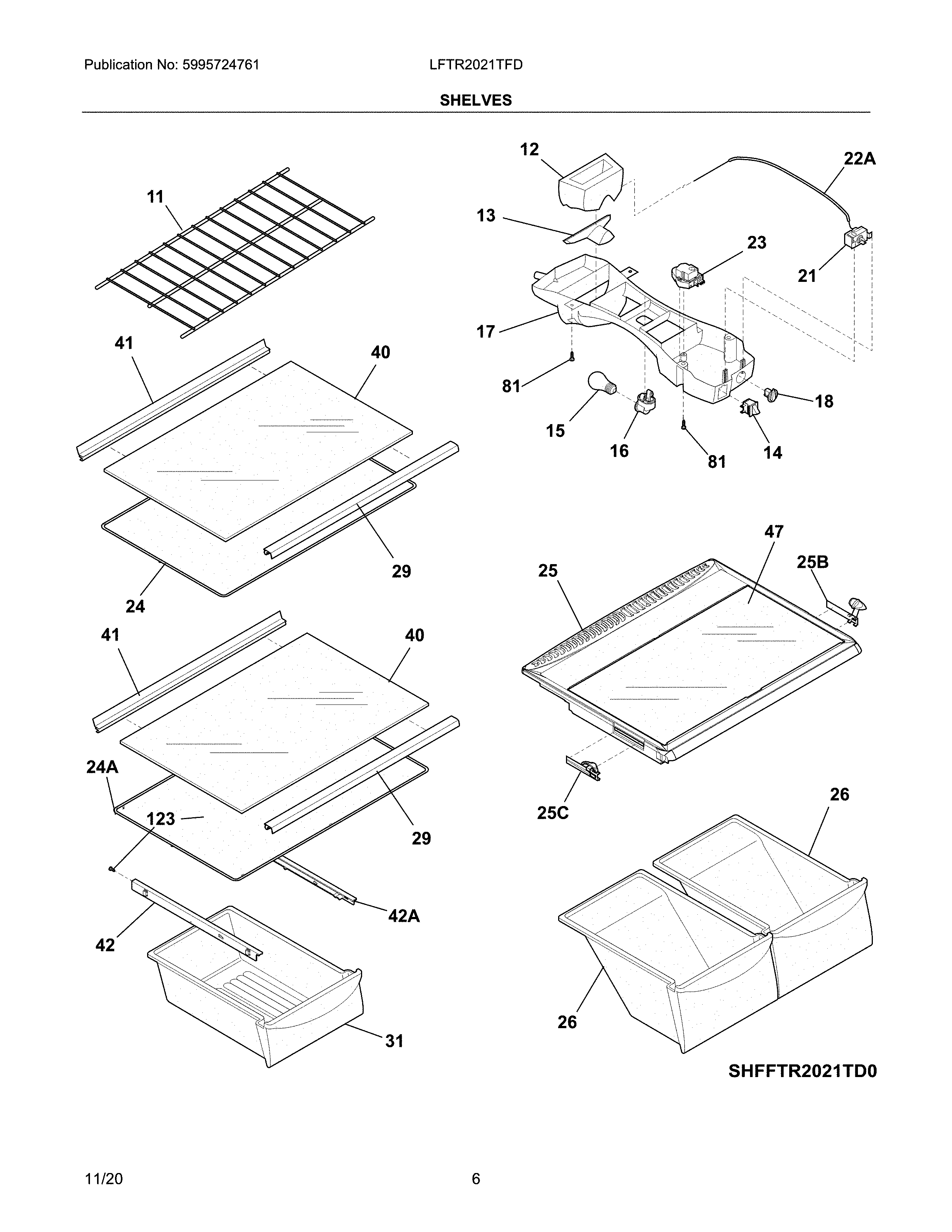 Frigidaire LFTR2021TFD shelves diagram