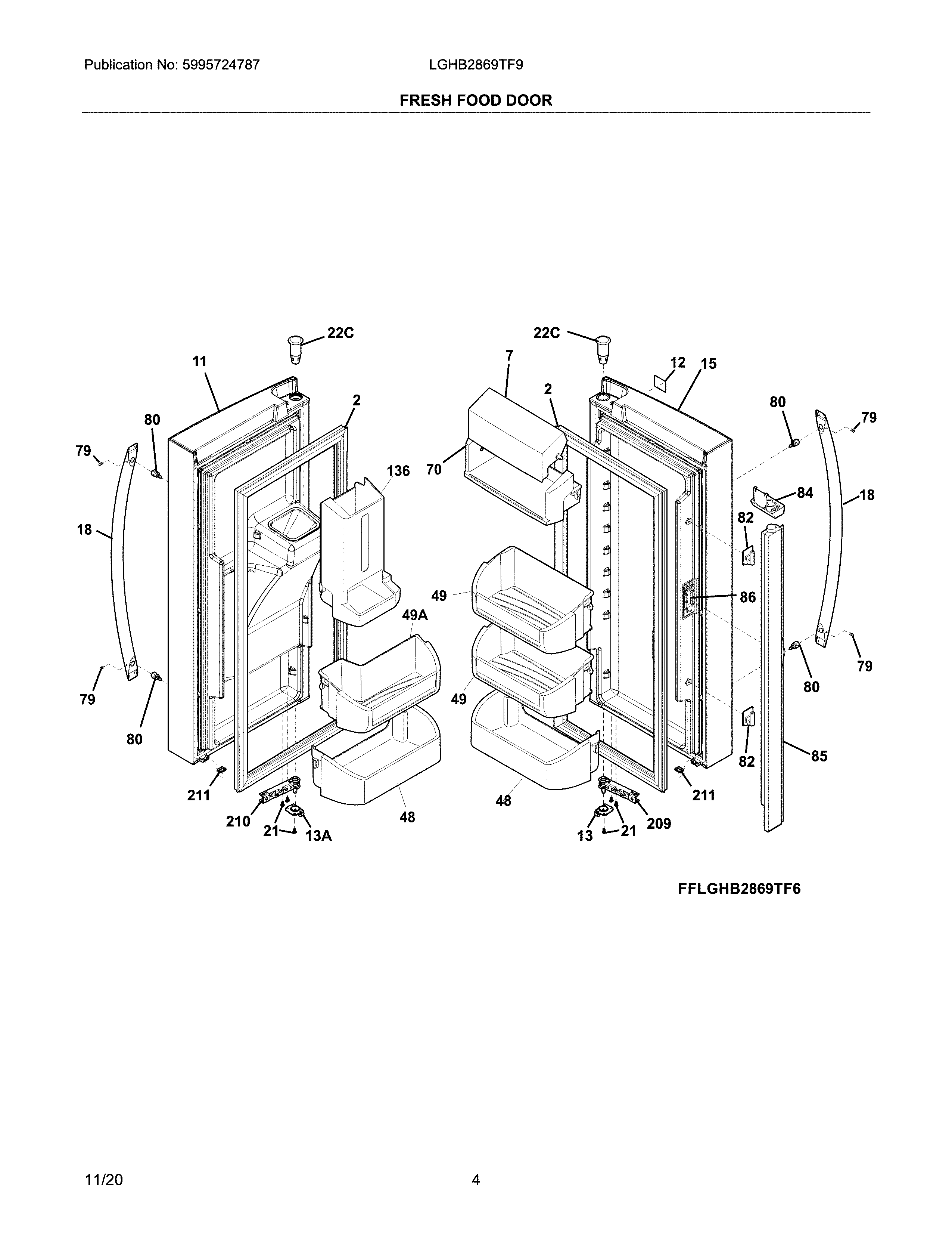 Frigidaire LGHB2869TF9 fresh food door diagram