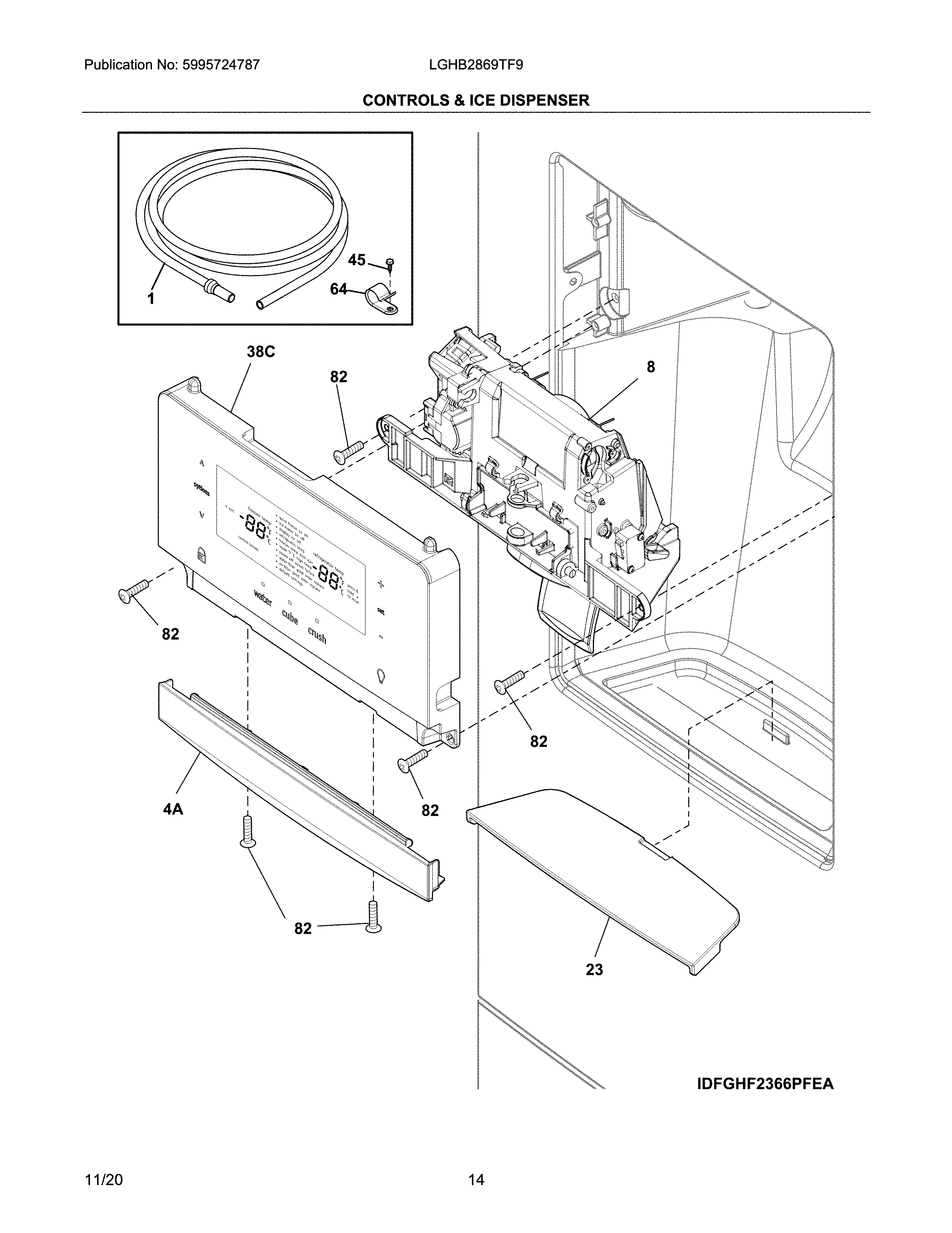 Frigidaire LGHB2869TF9 controls & ice dispenser diagram