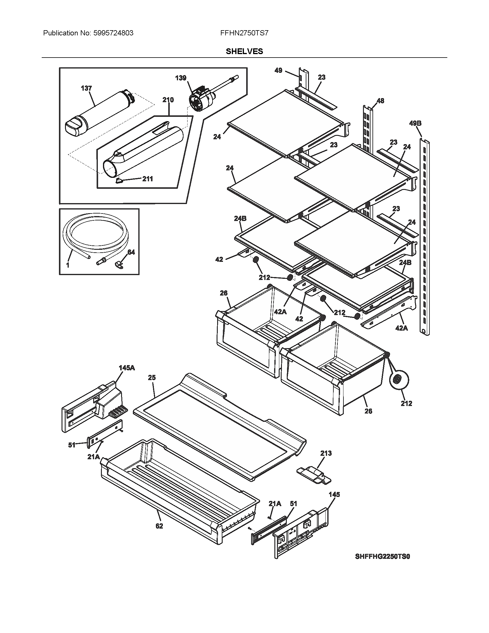 Frigidaire FFHN2750TS7 shelves diagram