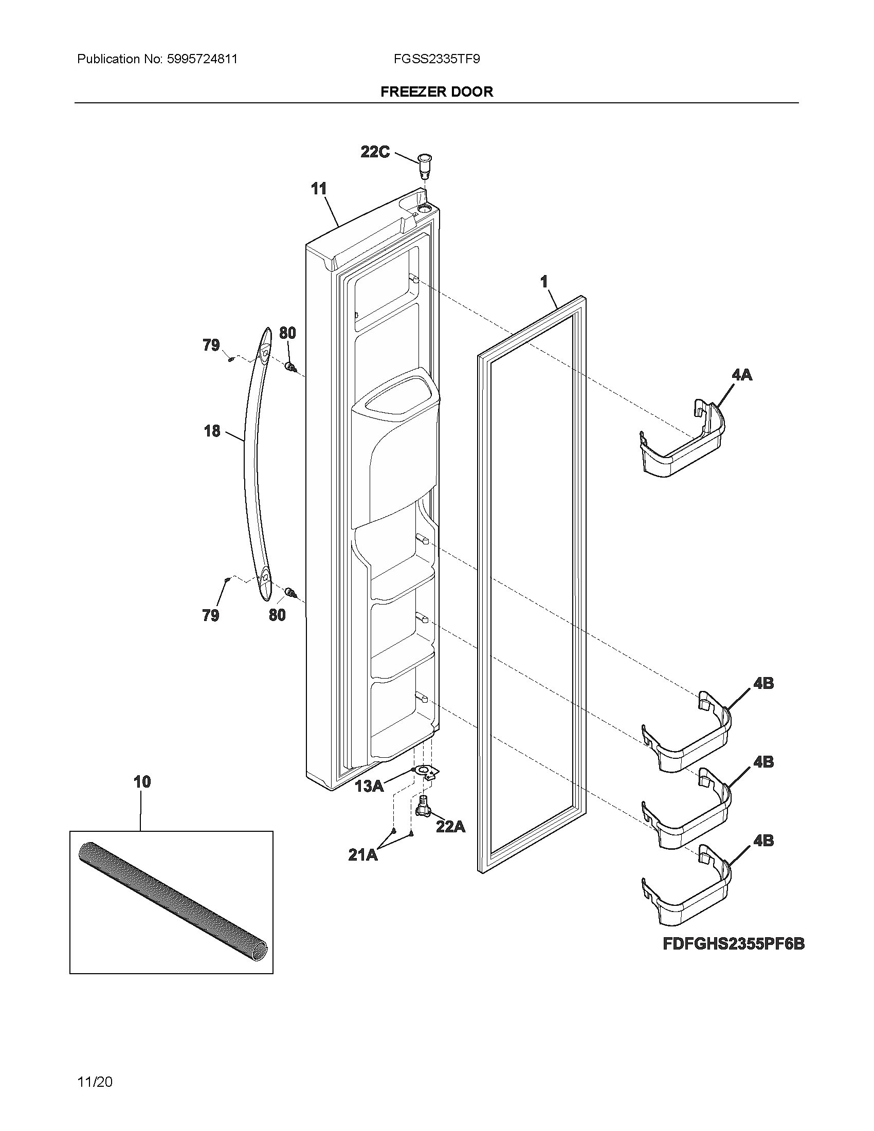 Frigidaire FGSS2335TF9 freezer door diagram