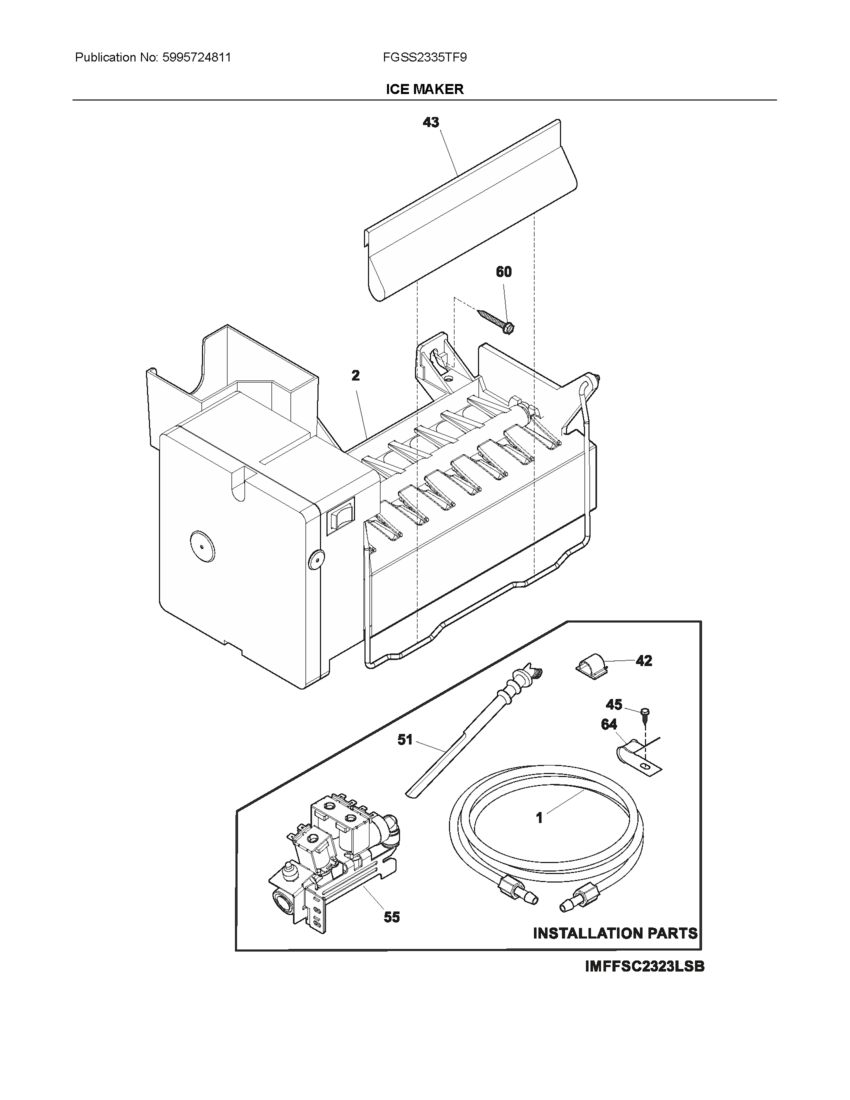 Frigidaire FGSS2335TF9 ice maker diagram
