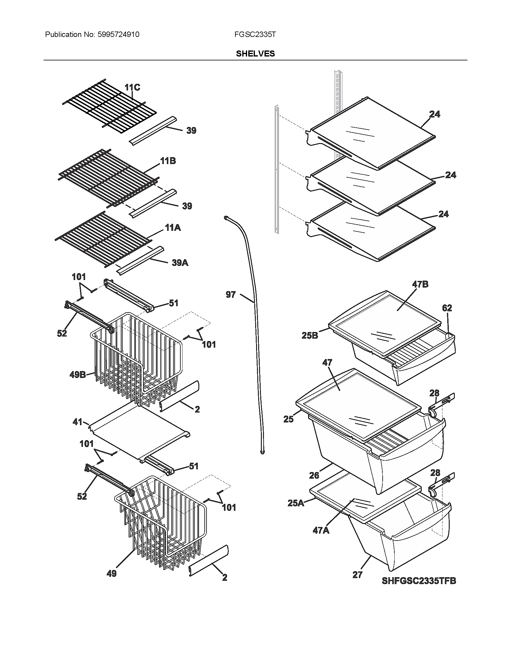 Frigidaire FGSC2335TD9 shelves diagram