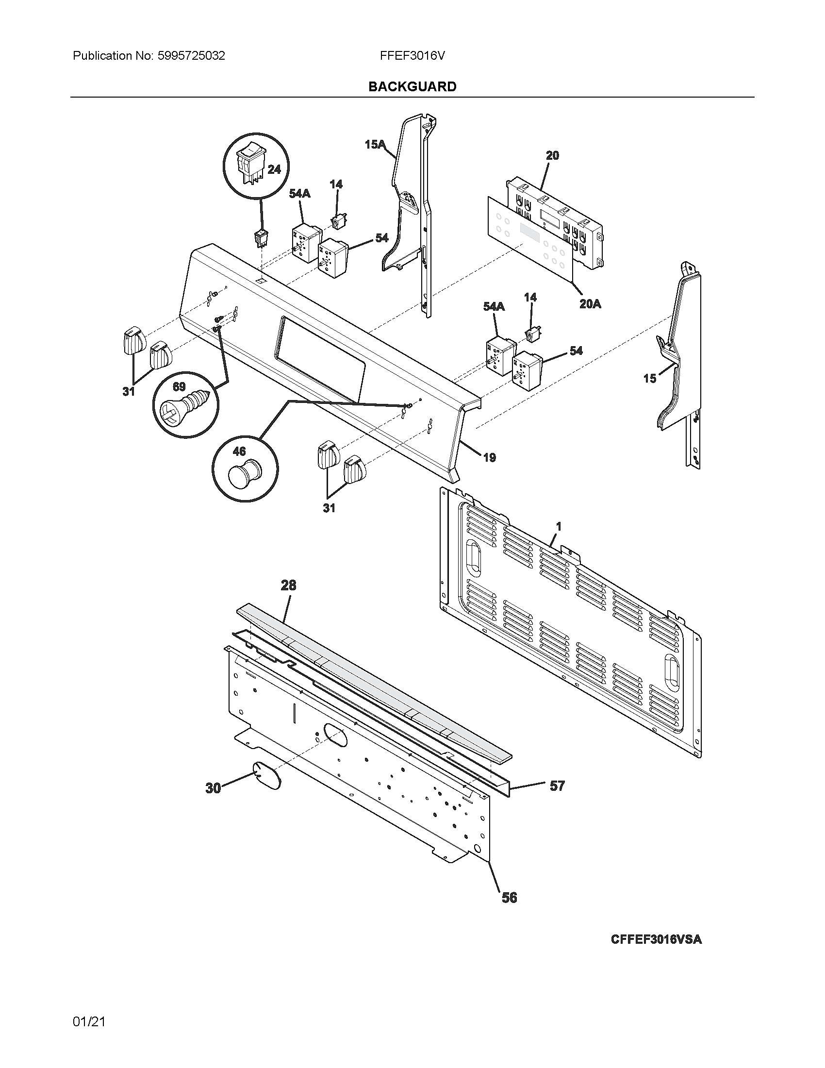 Frigidaire FFEF3016VWD backguard diagram