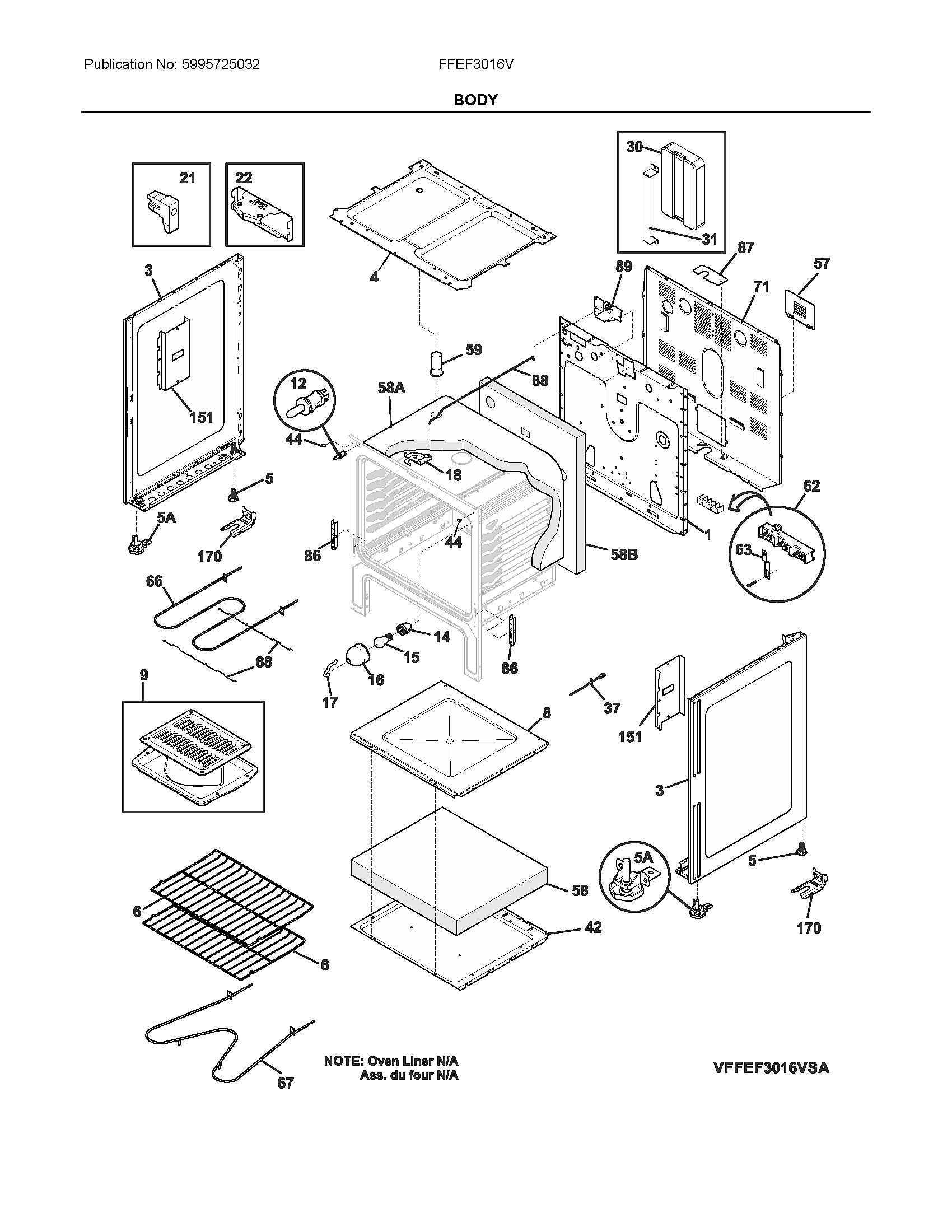 Frigidaire FFEF3016VWD body diagram