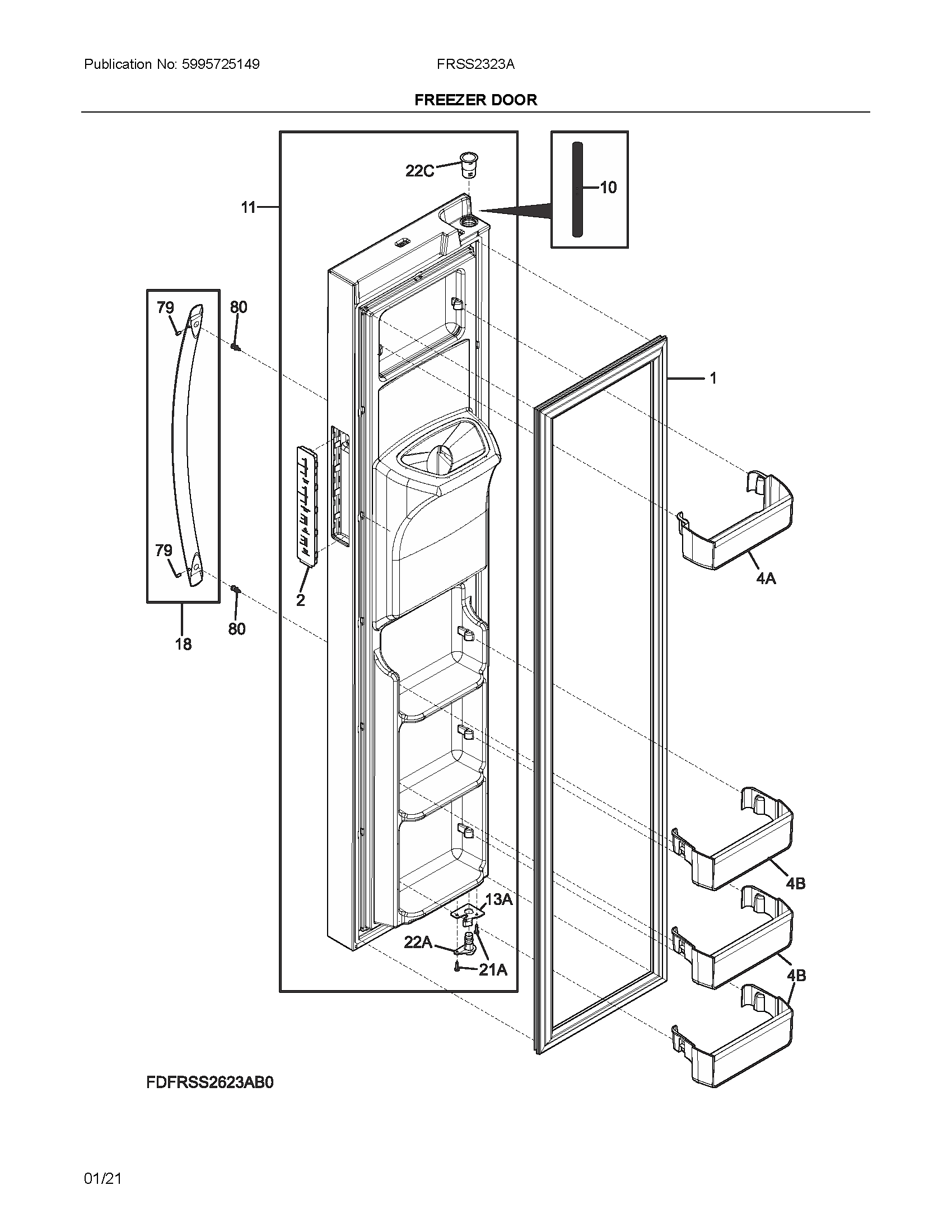 Frigidaire FRSS2323AW0 freezer door diagram