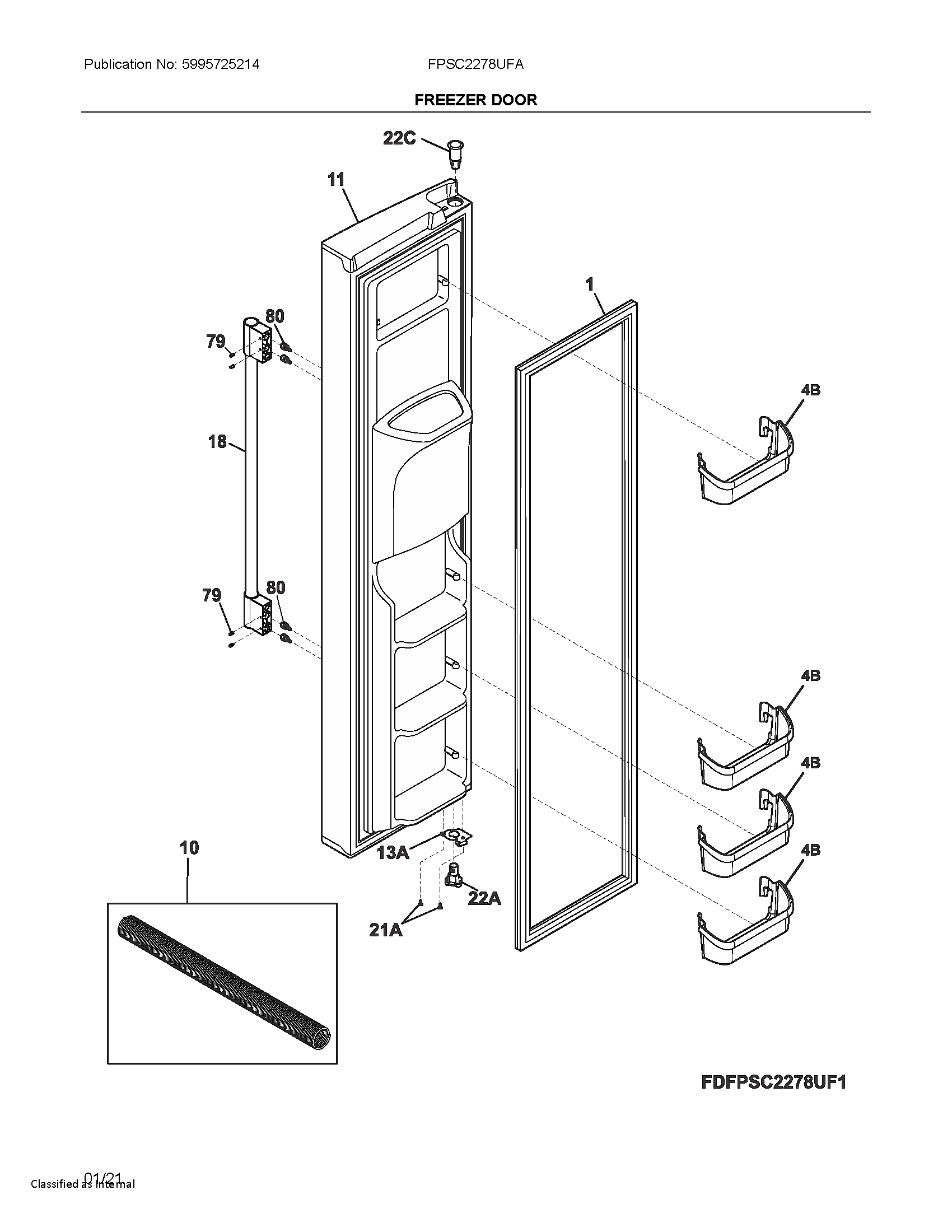 Frigidaire FPSC2278UFA freezer door diagram