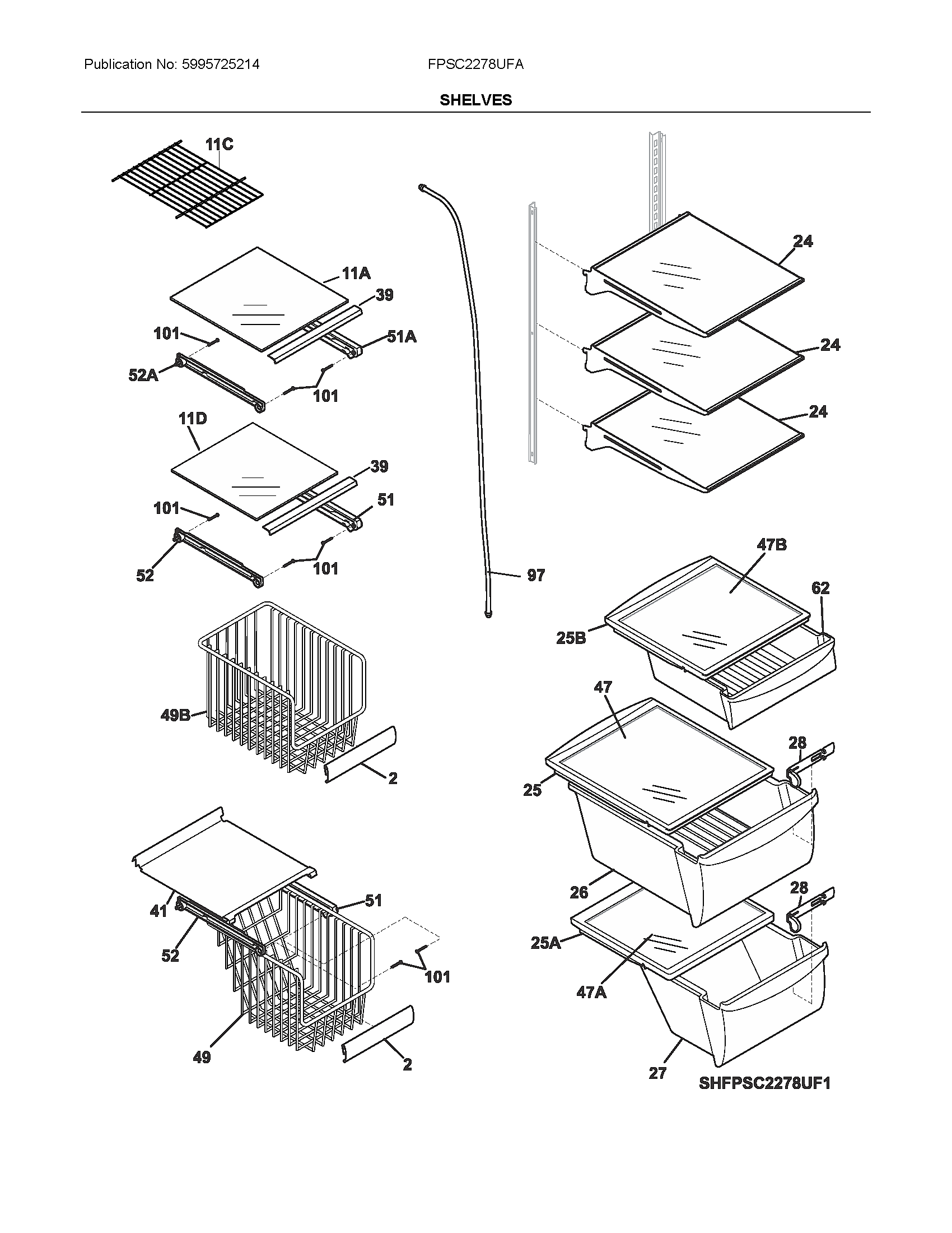 Frigidaire FPSC2278UFA shelves diagram
