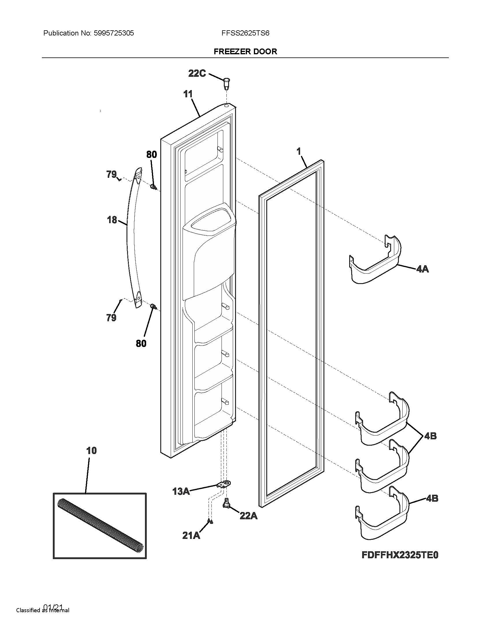 Frigidaire FFSS2625TS6 freezer door diagram