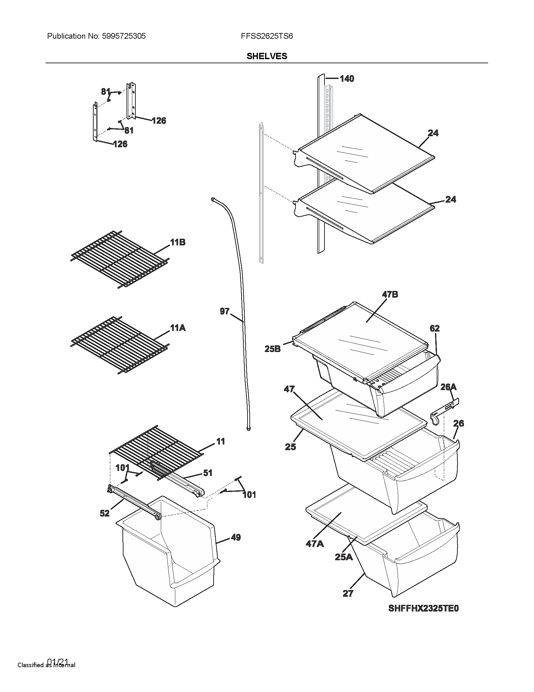 Frigidaire FFSS2625TS6 shelves diagram