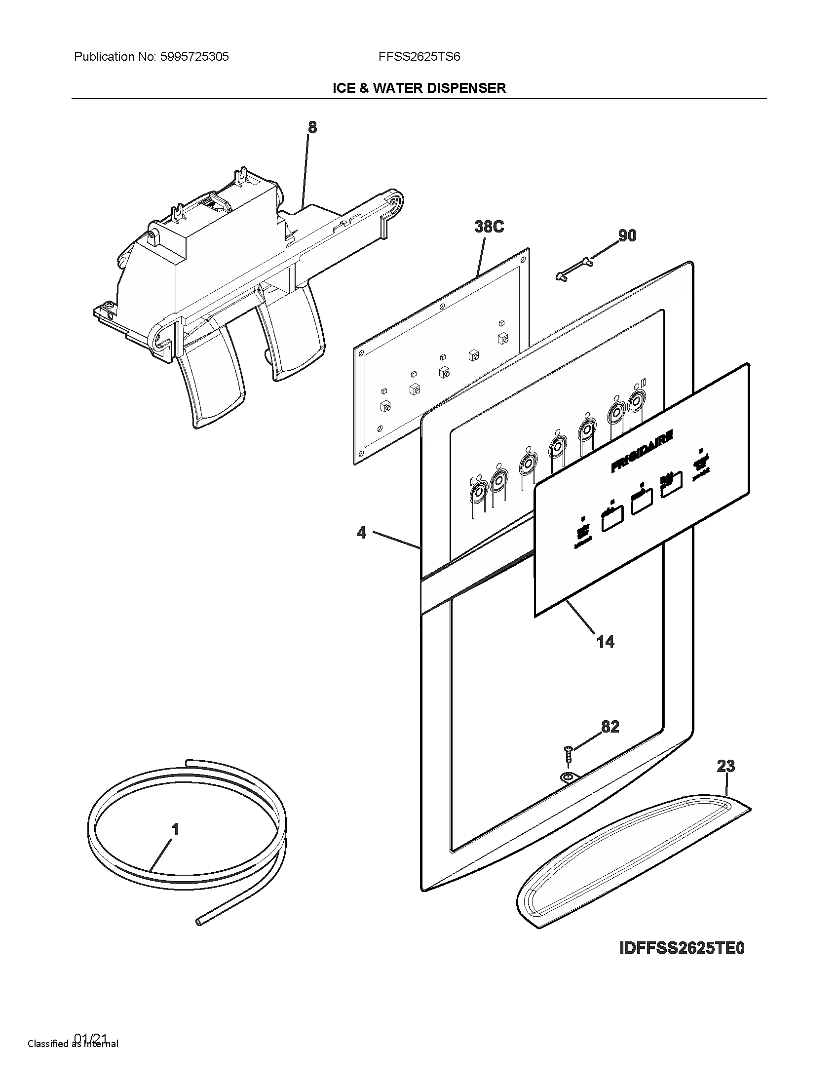 Frigidaire FFSS2625TS6 ice & water dispenser diagram