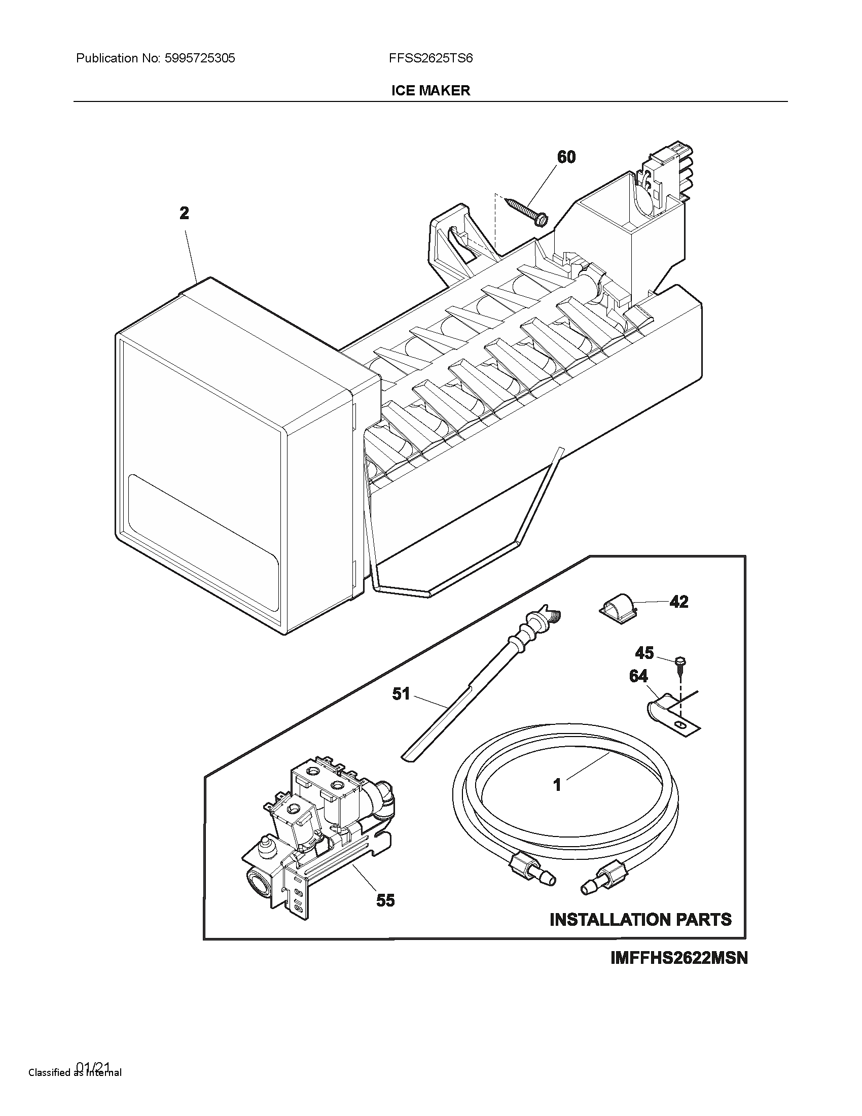 Frigidaire FFSS2625TS6 ice maker diagram