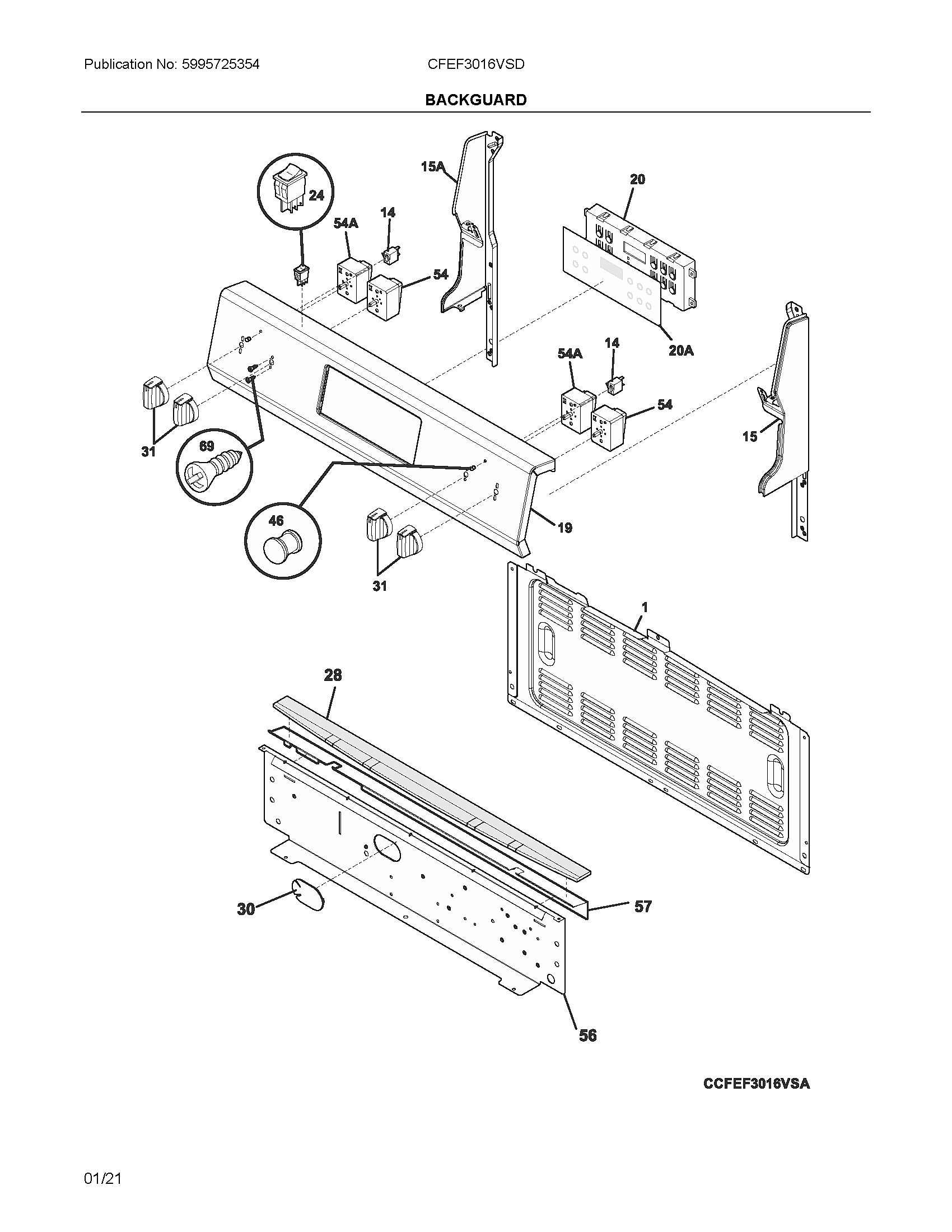 Frigidaire CFEF3016VSD backguard diagram