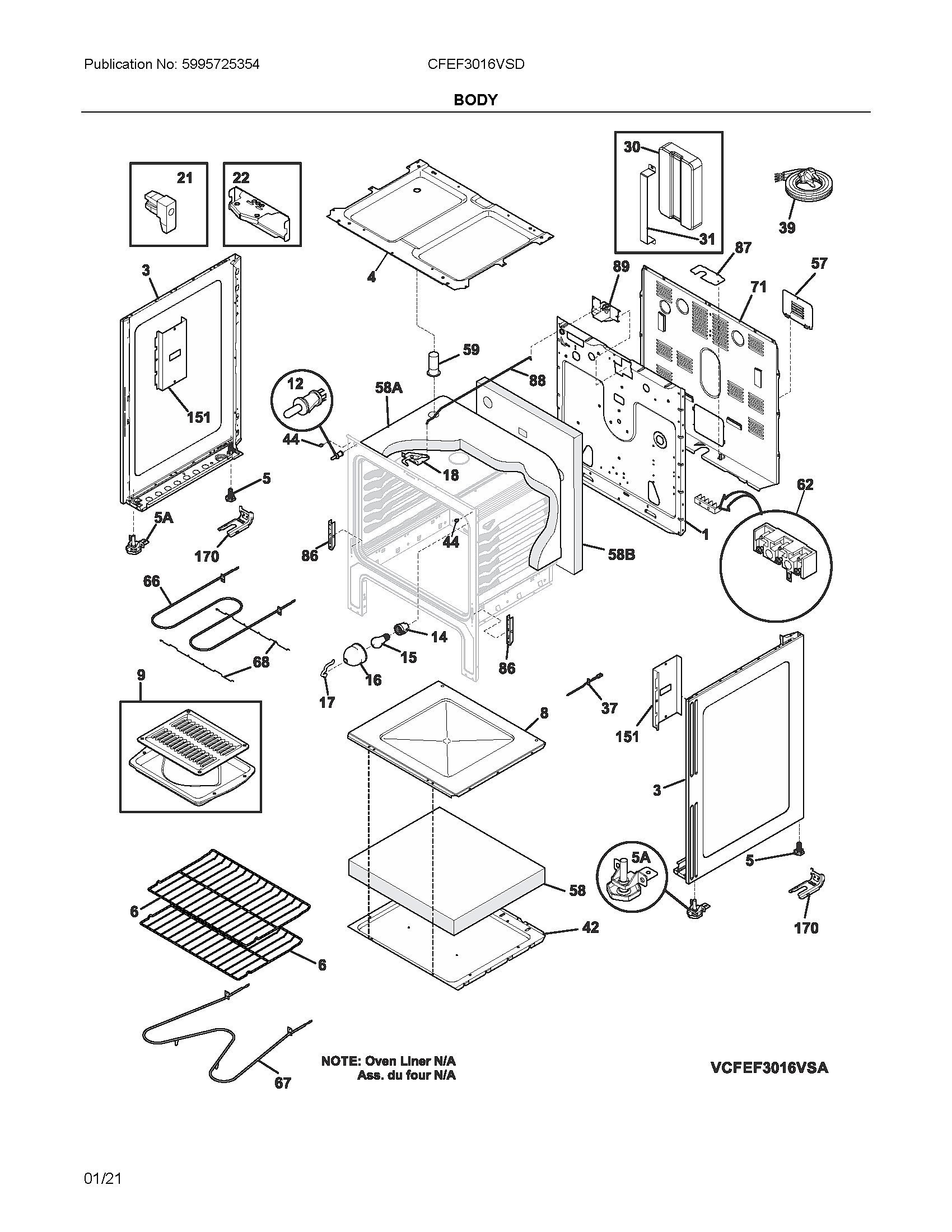 Frigidaire CFEF3016VSD body diagram