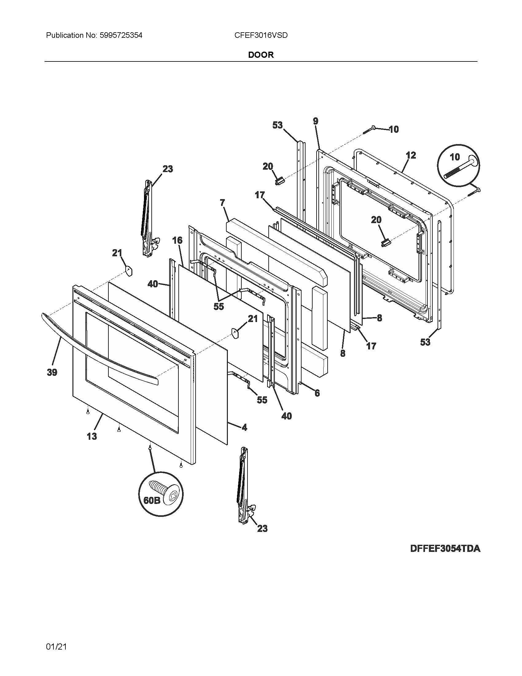 Frigidaire CFEF3016VSD door diagram
