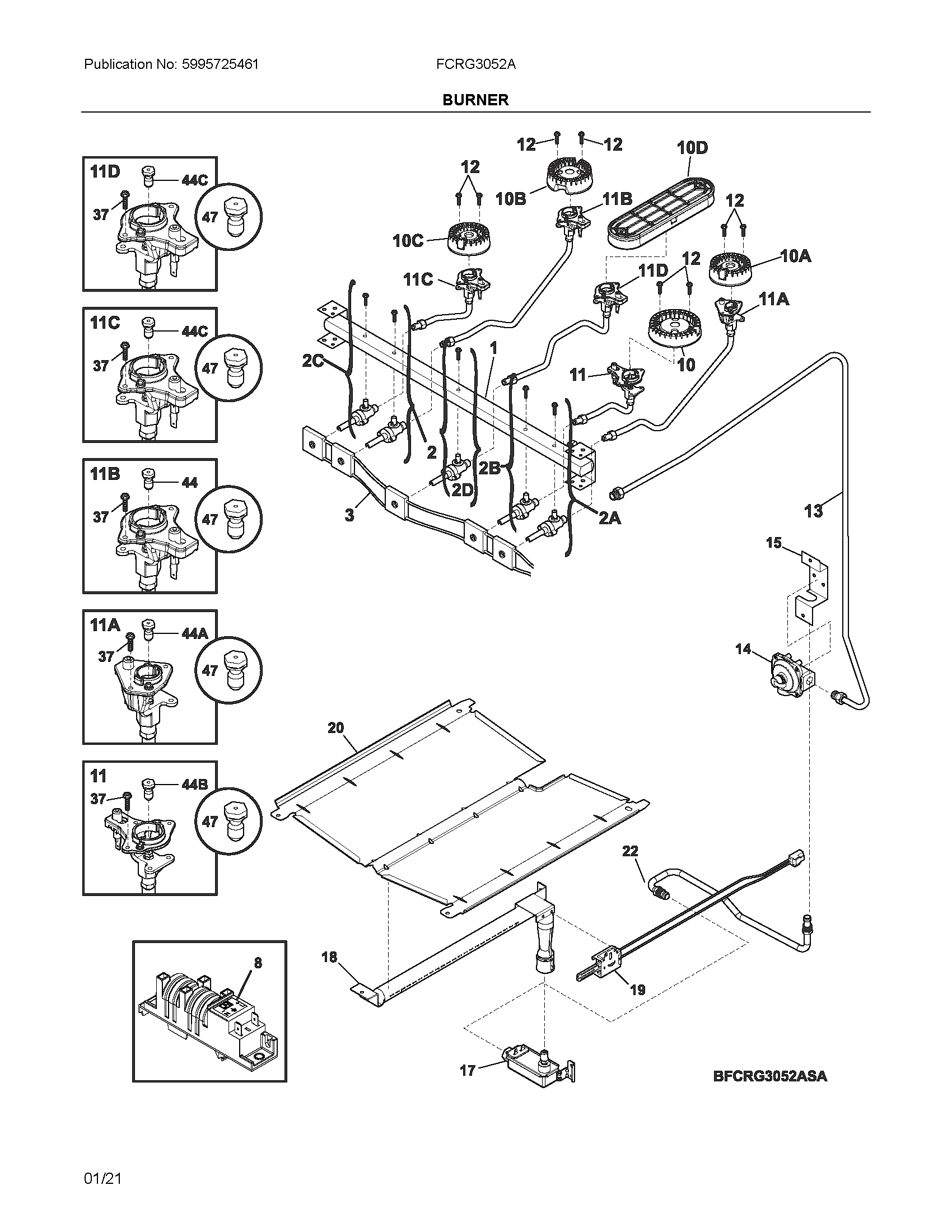 Frigidaire FCRG3052AWC burner diagram