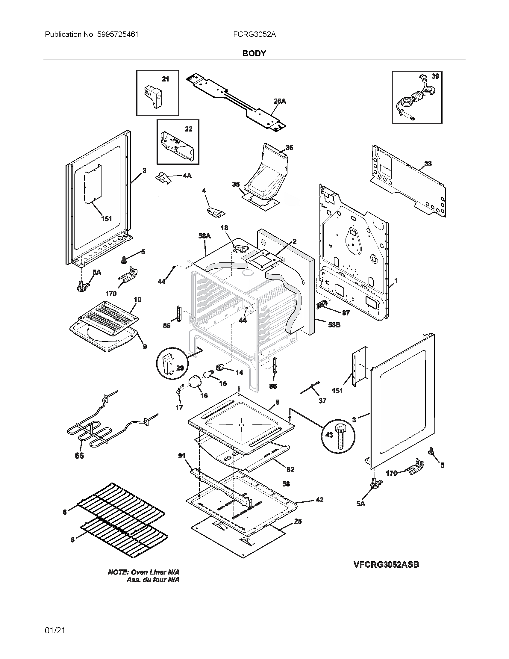 Frigidaire FCRG3052AWC body diagram