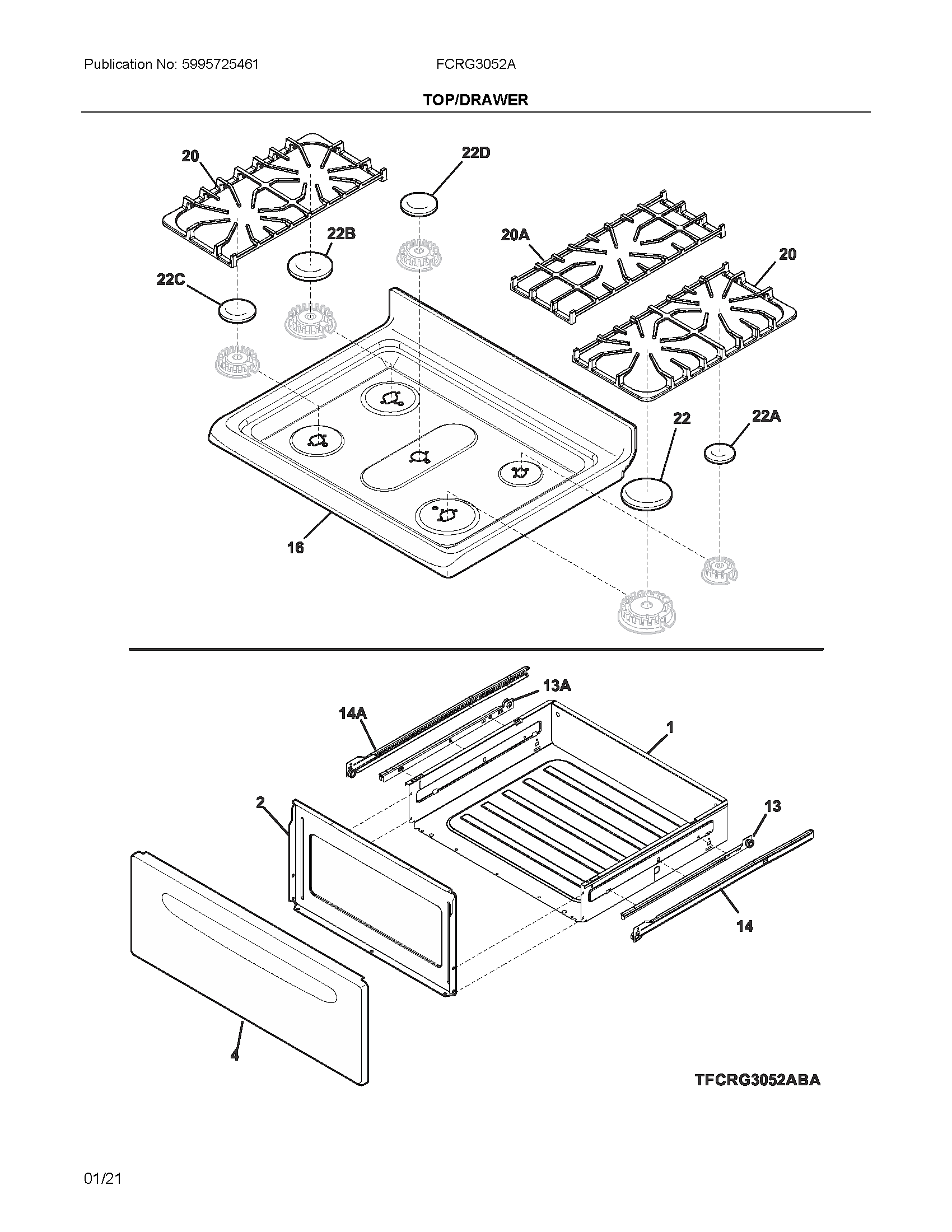 Frigidaire FCRG3052AWC top/drawer diagram