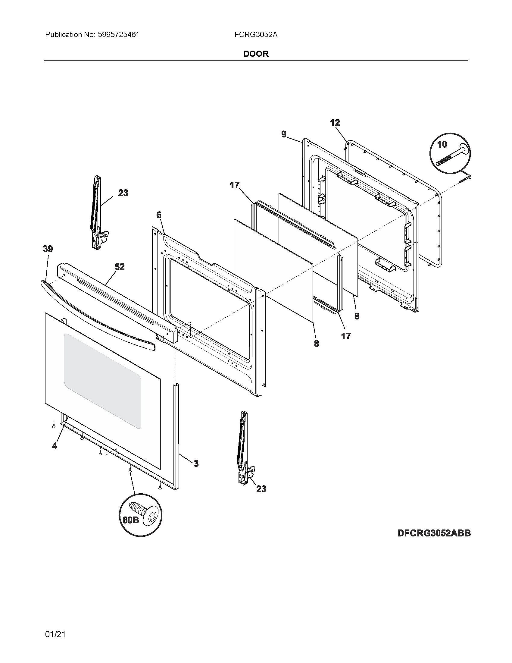 Frigidaire FCRG3052AWC door diagram