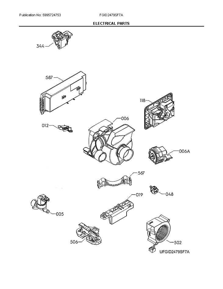 Frigidaire FGID2479SF7A electrical parts diagram