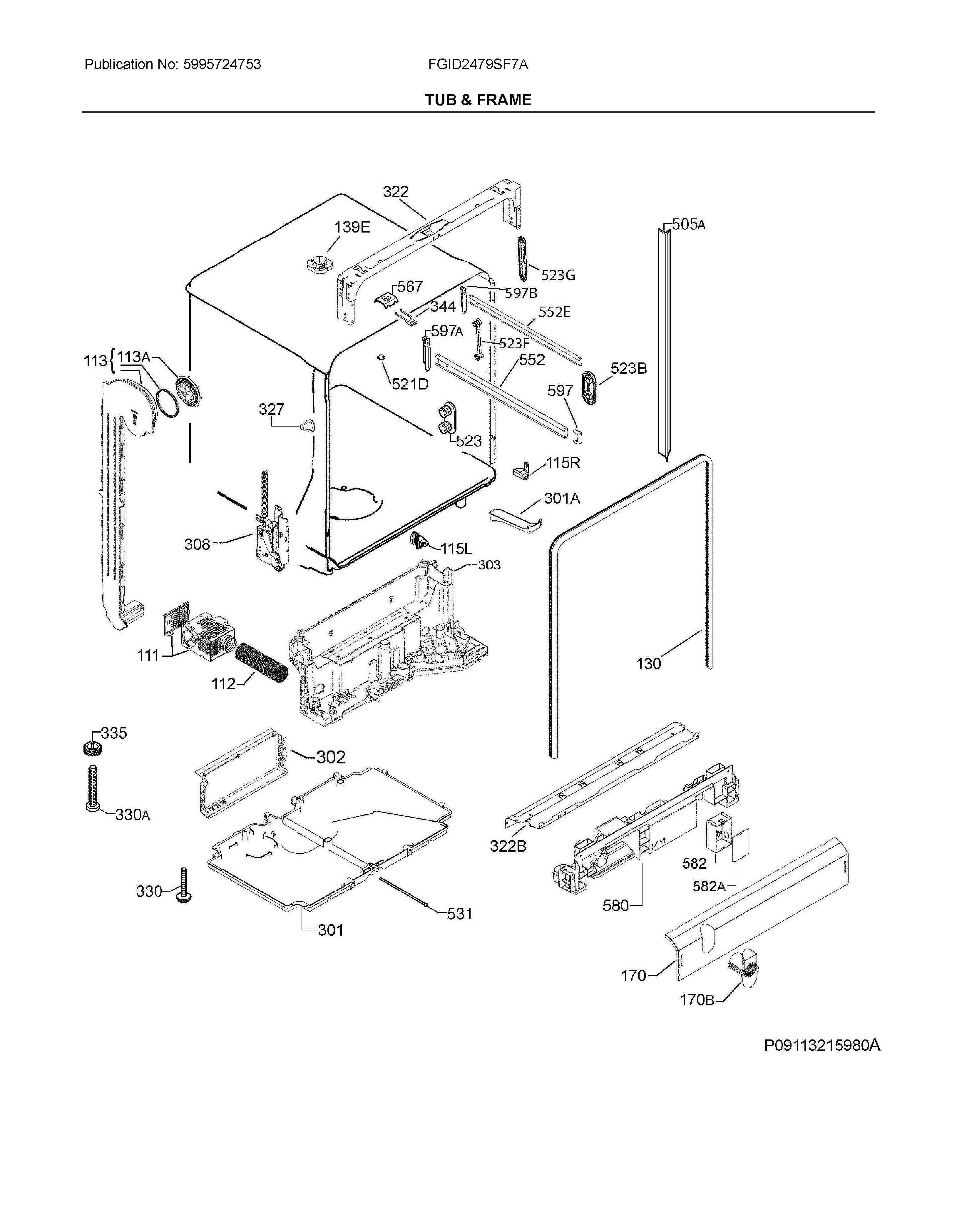 Frigidaire FGID2479SF7A frame & tub diagram