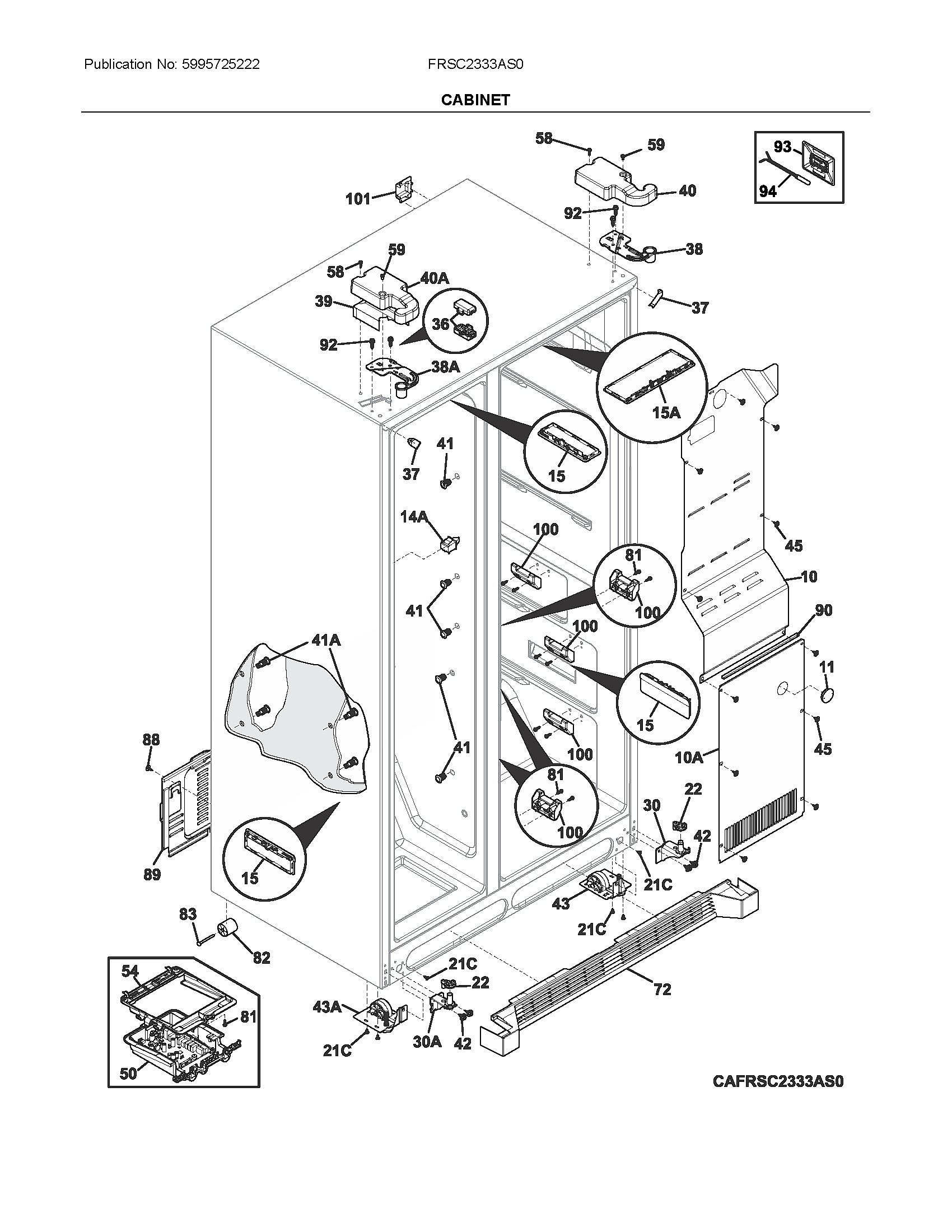 Frigidaire FRSC2333AS0 cabinet diagram