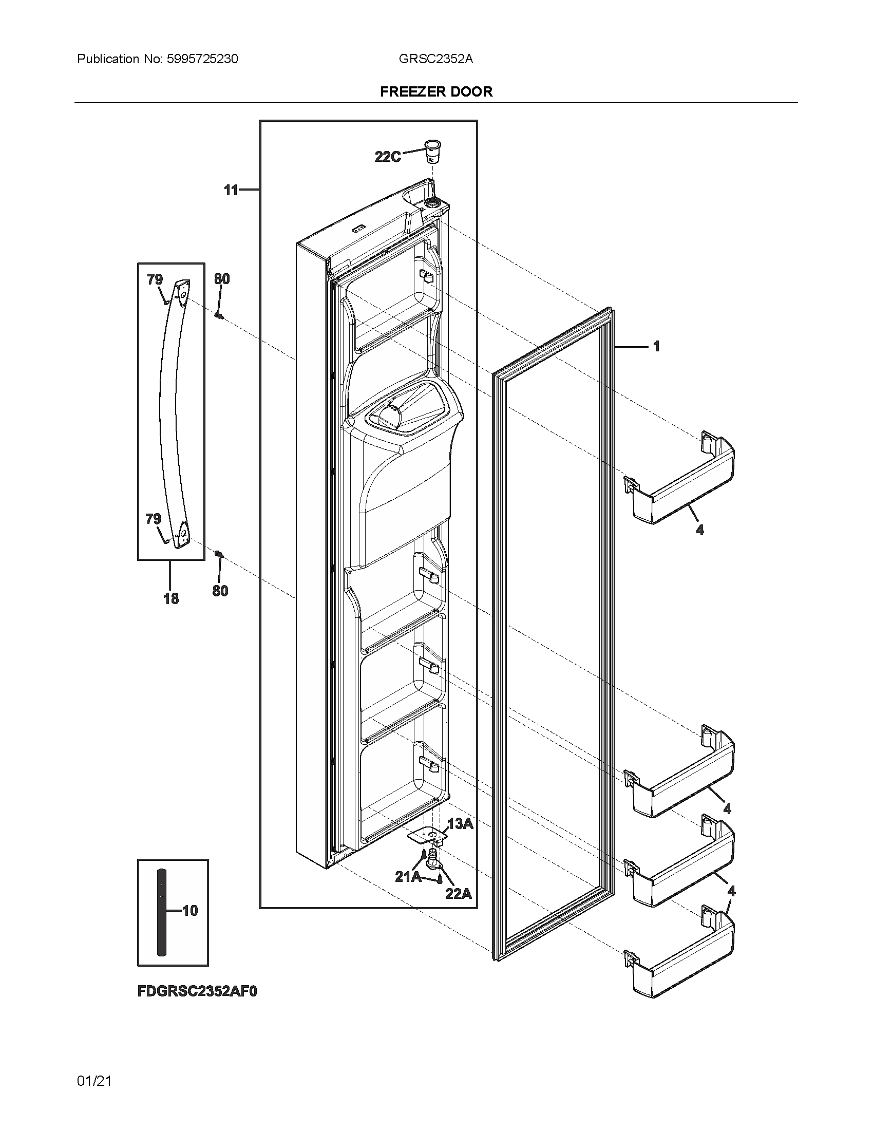 Frigidaire GRSC2352AD0 freezer door diagram