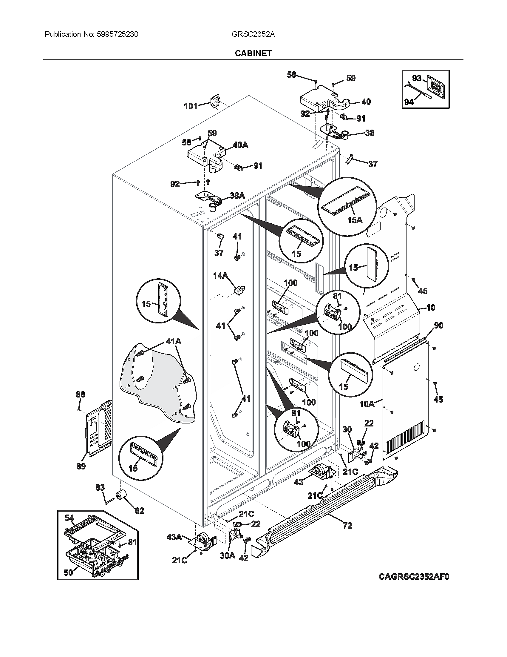 Frigidaire GRSC2352AD0 cabinet diagram