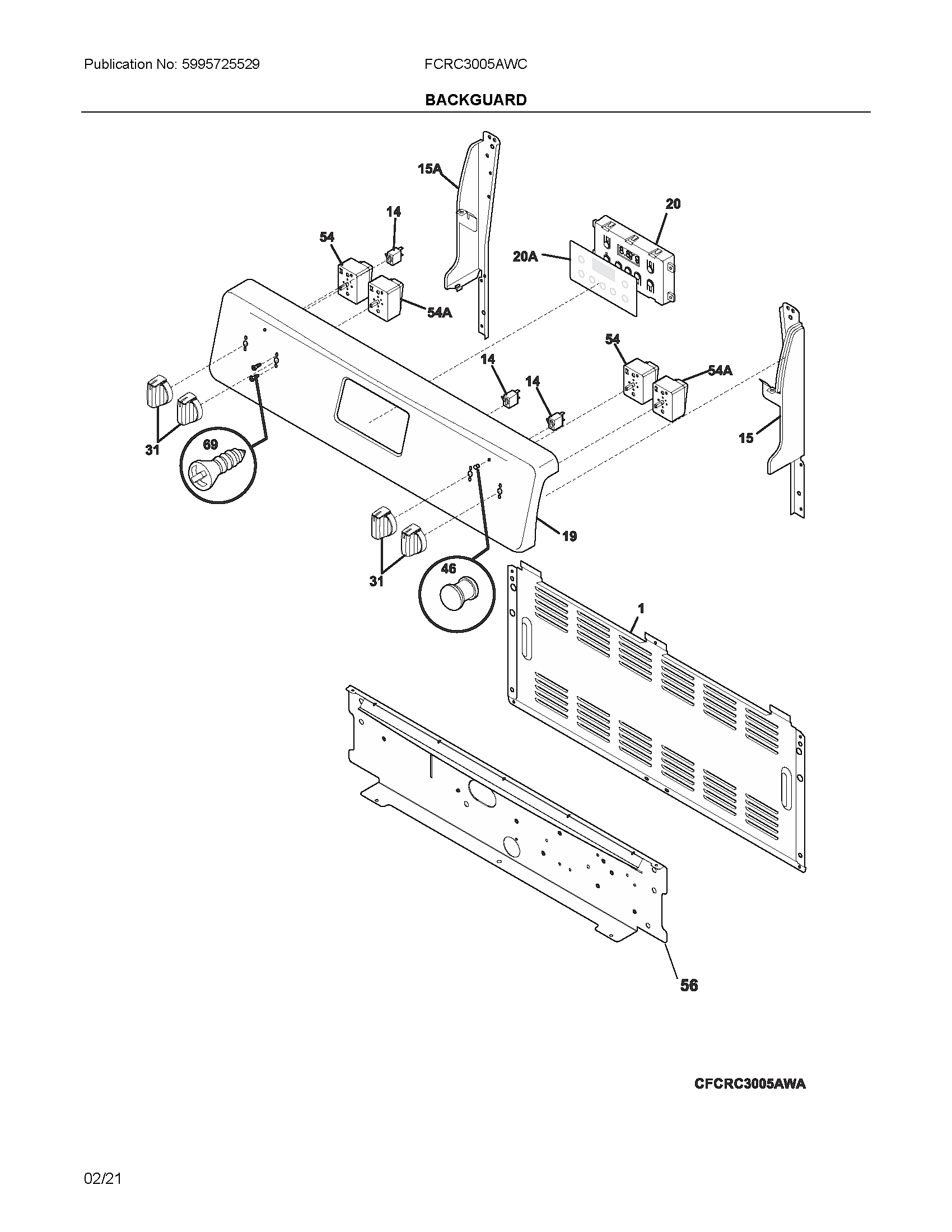 Frigidaire FCRC3005AWC backguard diagram